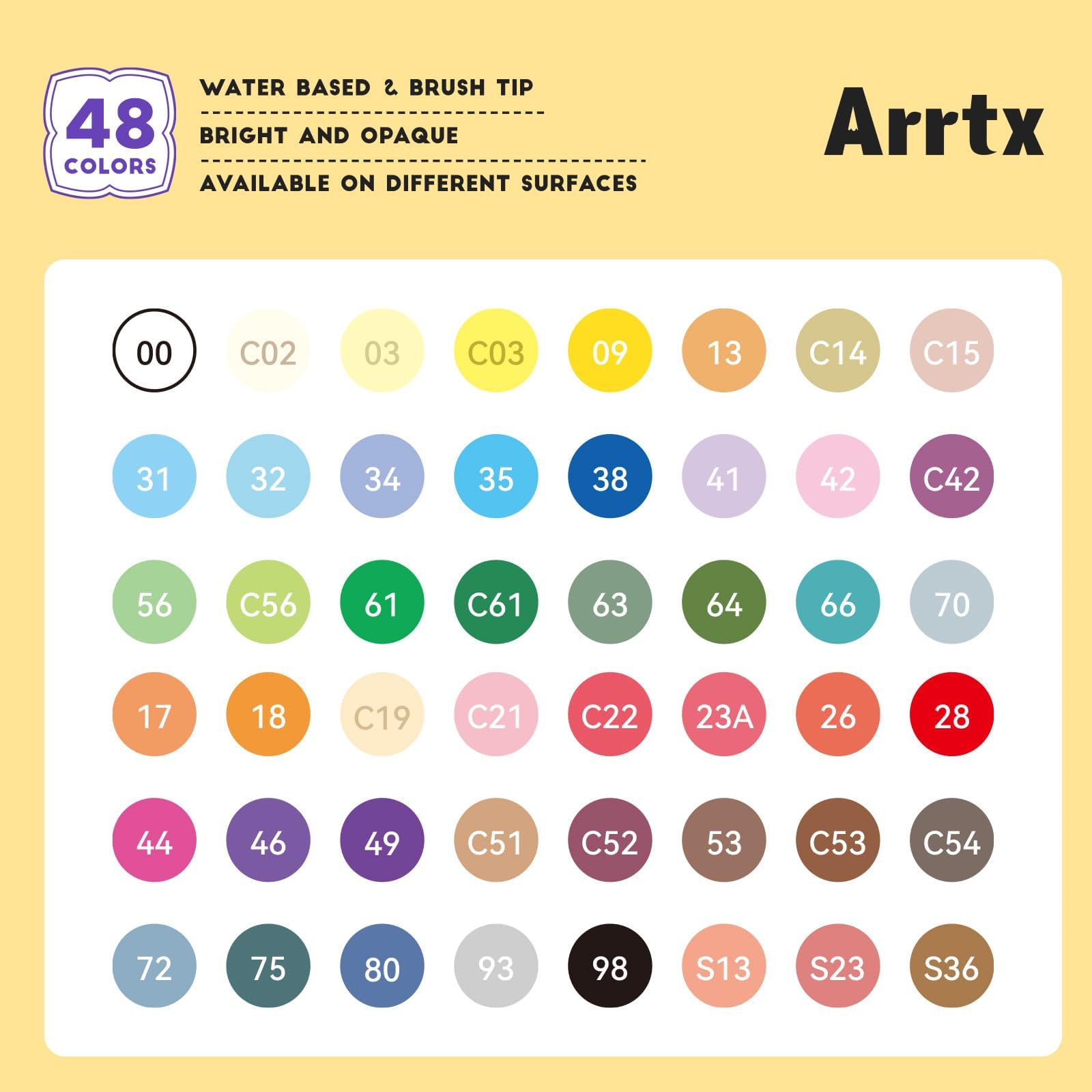 Arrtx Acrylic Paint Pen-48E Colors Acrylic Marker for Rock Painting, Brush Tip Paint Markers, Art Supplies, Fabric Paint, Fabric Markers, Waterproof Art Markers for Stone, Glass, Egg, Wood, DIY Crafts