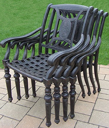 Oakland Living Victoria 9-Piece Set With 54-Inch Round Table, 6 Sunbrella Cushioned Stackable Chairs And 9-Feet Tilt And Crank Umbrella And Stand #TOP4