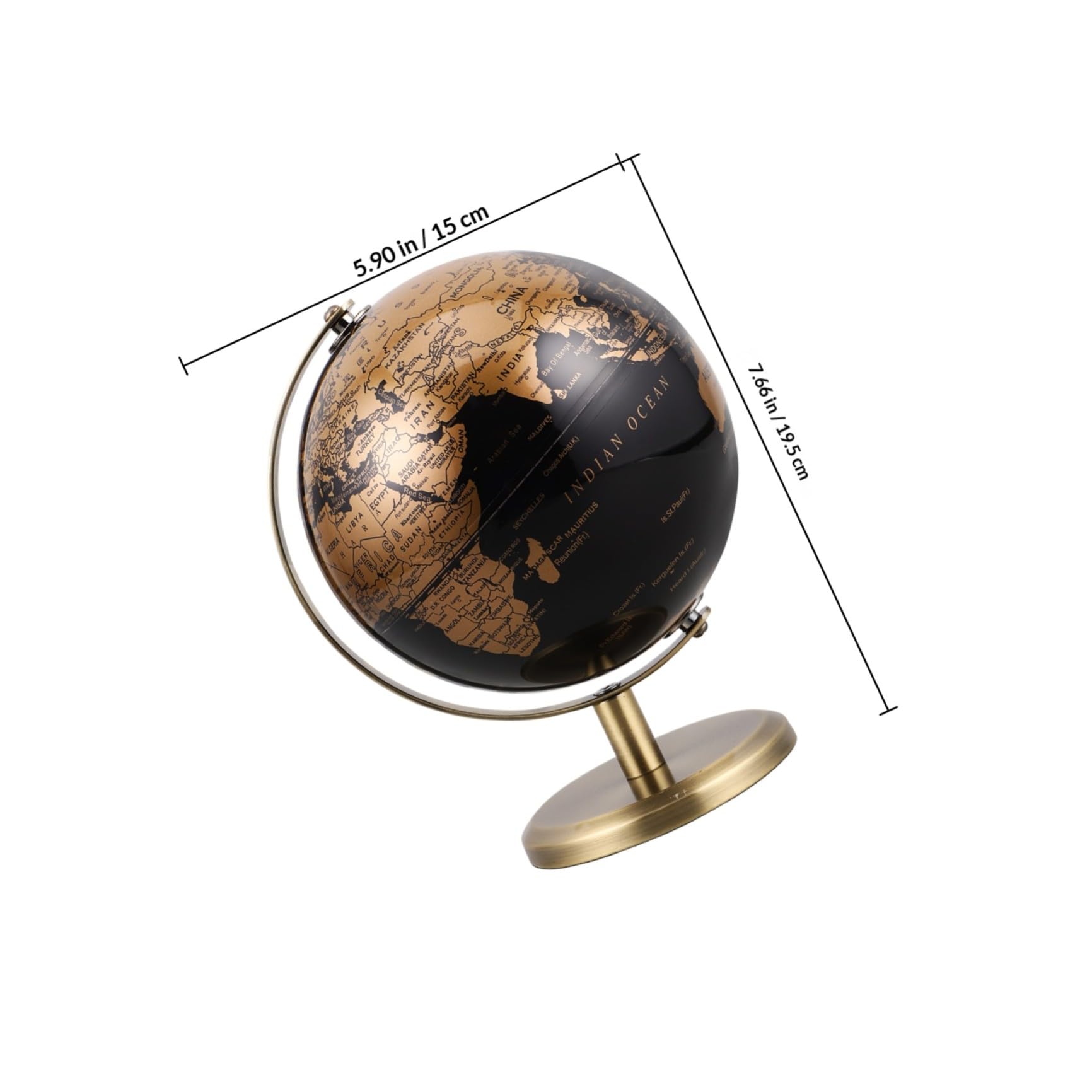 Mappamondo Decorativo da Scrivania 14 Cm Base in Bronzo Antico, Globo da Tavolo Rotante per Arredamento Casa e Ufficio, Sfera Educativa e Ornamento Elegante