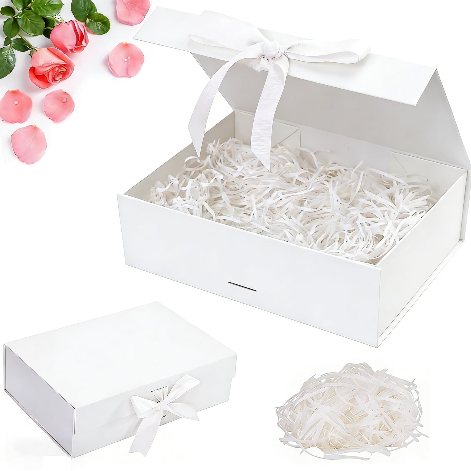 Magnetic Gift Box for Presents, 21x17x7cm Large Gift Boxes White with Lid for Gifts, Paper Wedding Favor Boxes,Birthday Gift Box Bulk, Party Favor Boxes for Various Occasions