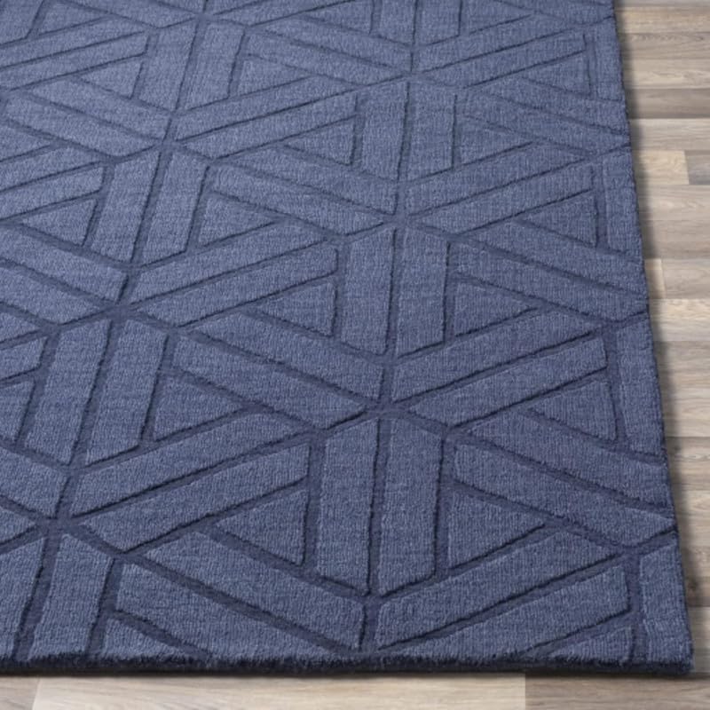 Image of Hand Tufted Modern Design Exported Collection High Low Pattern Wool Carpet for Living Room, Bedroom & Hall (Blue Q, 5 x 8 Feet)