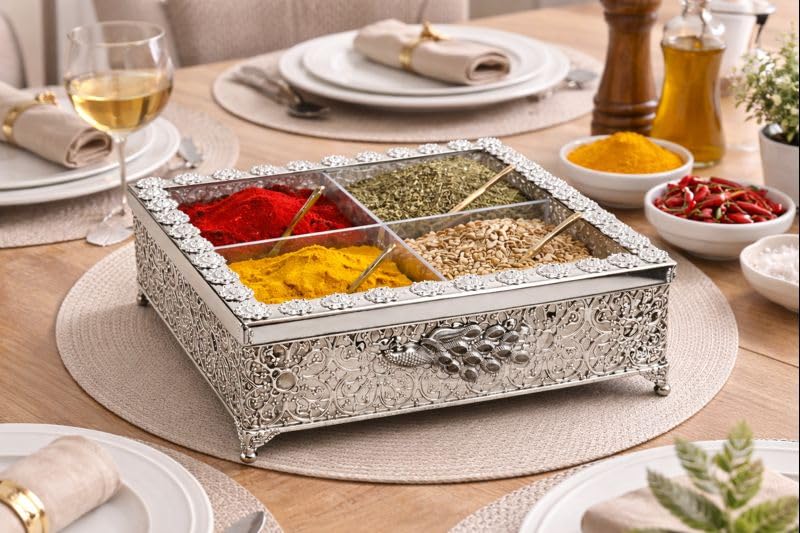 Premium Silver Plated Decorative Storage Box with Transparent Lid | Designer Multipurpose Box for Dry Fruits, Spices, Snacks & Home Décor | Ideal for Gifting & Festive Use-image-26