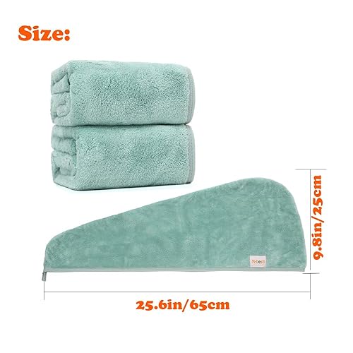 Vista 48 de Paquete de 2 toallas de microfibra absorbente para el cabello, toalla de secado de cabello antiencrespamiento con botón para secar el cabello Gris