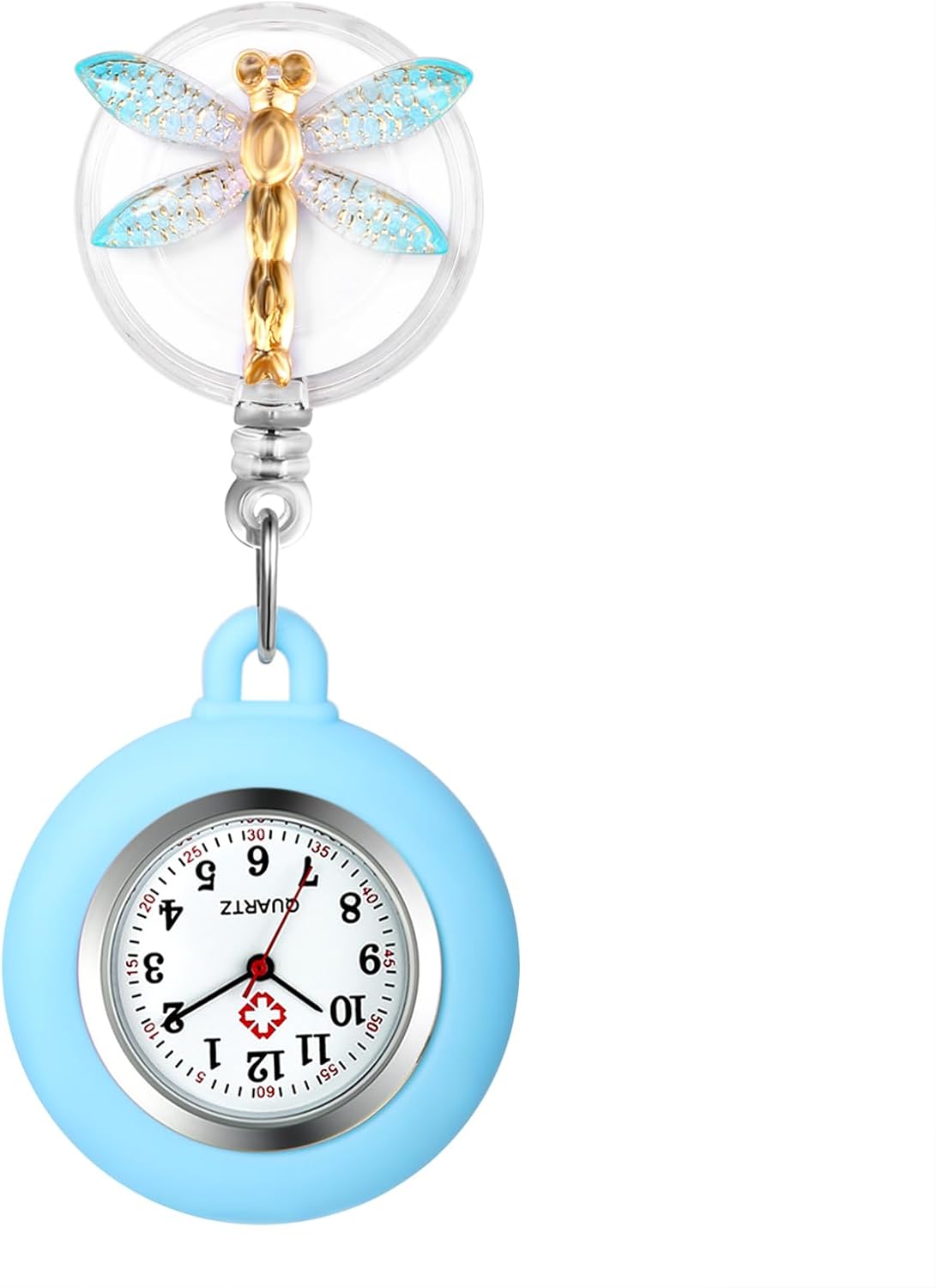 Avaner Women’s Retractable Nurse Watches: Clip-on Colorful Dragonfly Pattern Silicone Hanging Lapel Fob Pocket Watch