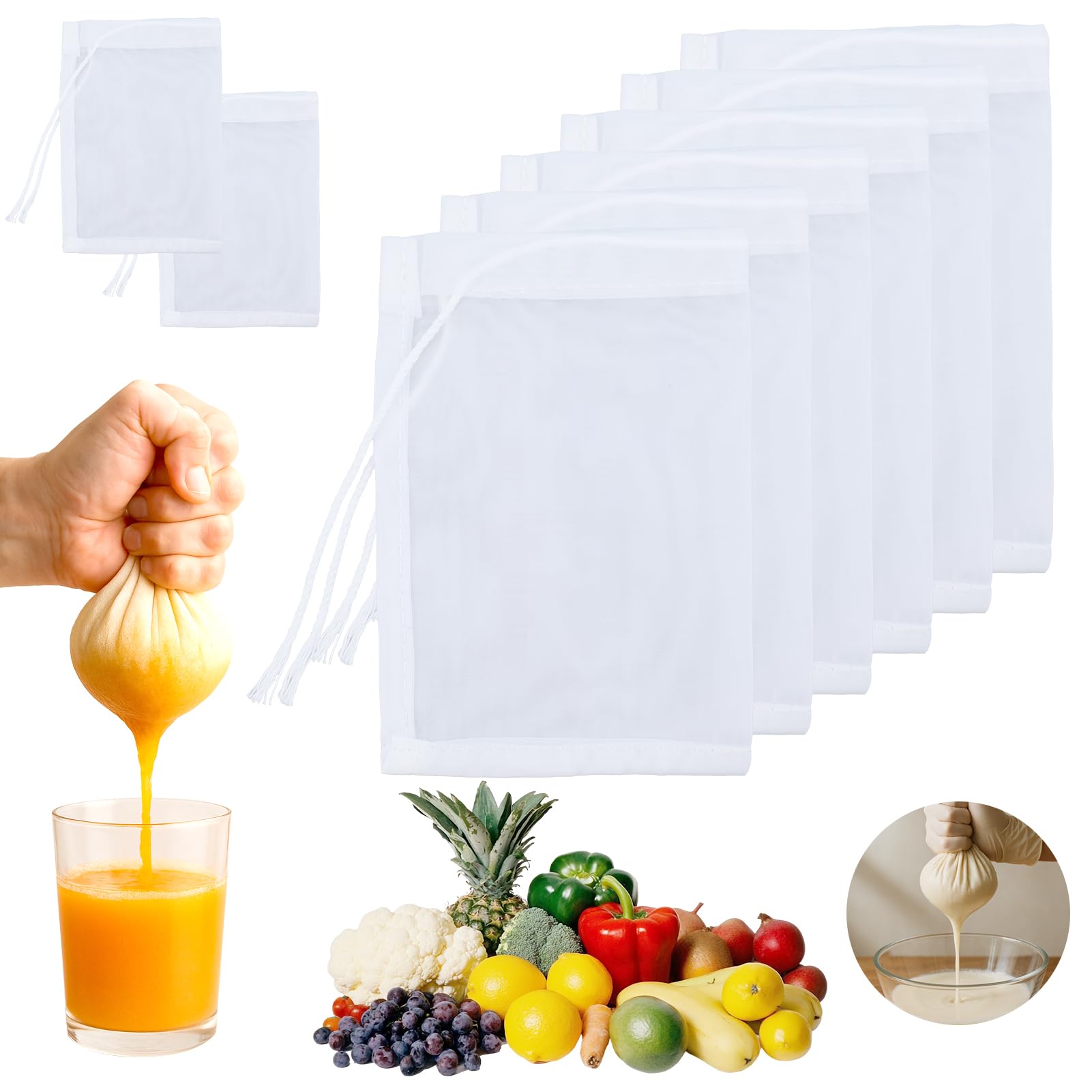 Bolsas de filtro reutilizables 20x30 cm nailon lavables para leche de nueces