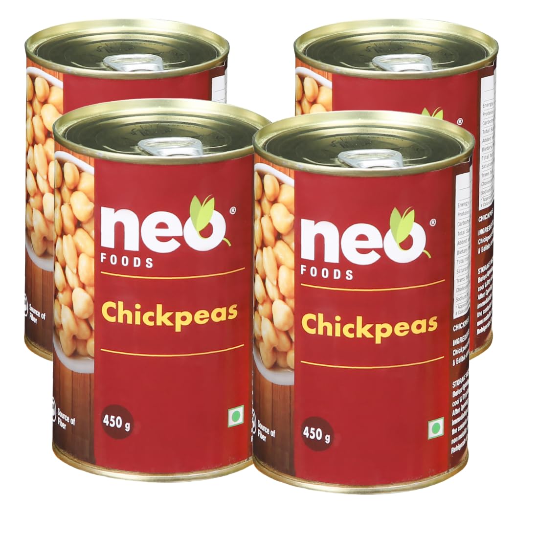 Neo Boiled Chickpeas Can I P4 I Best For Indian Curry, Salad, Hummus I Ready To Eat & Cook ChickPeas I Nutritious & Healthy Food, No Artificial Preservatives or Color I 450g (Pack of 4)