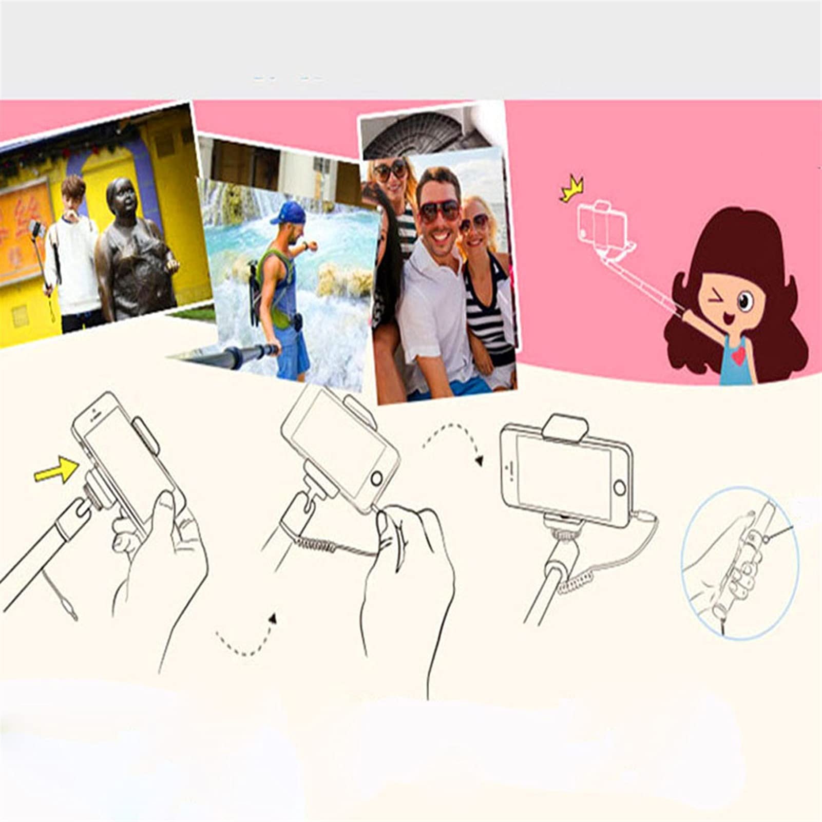 SCRUBY Bastone per selfie portatile estensibile monopiede auto-palo palmare cablato per iPhone (BK)