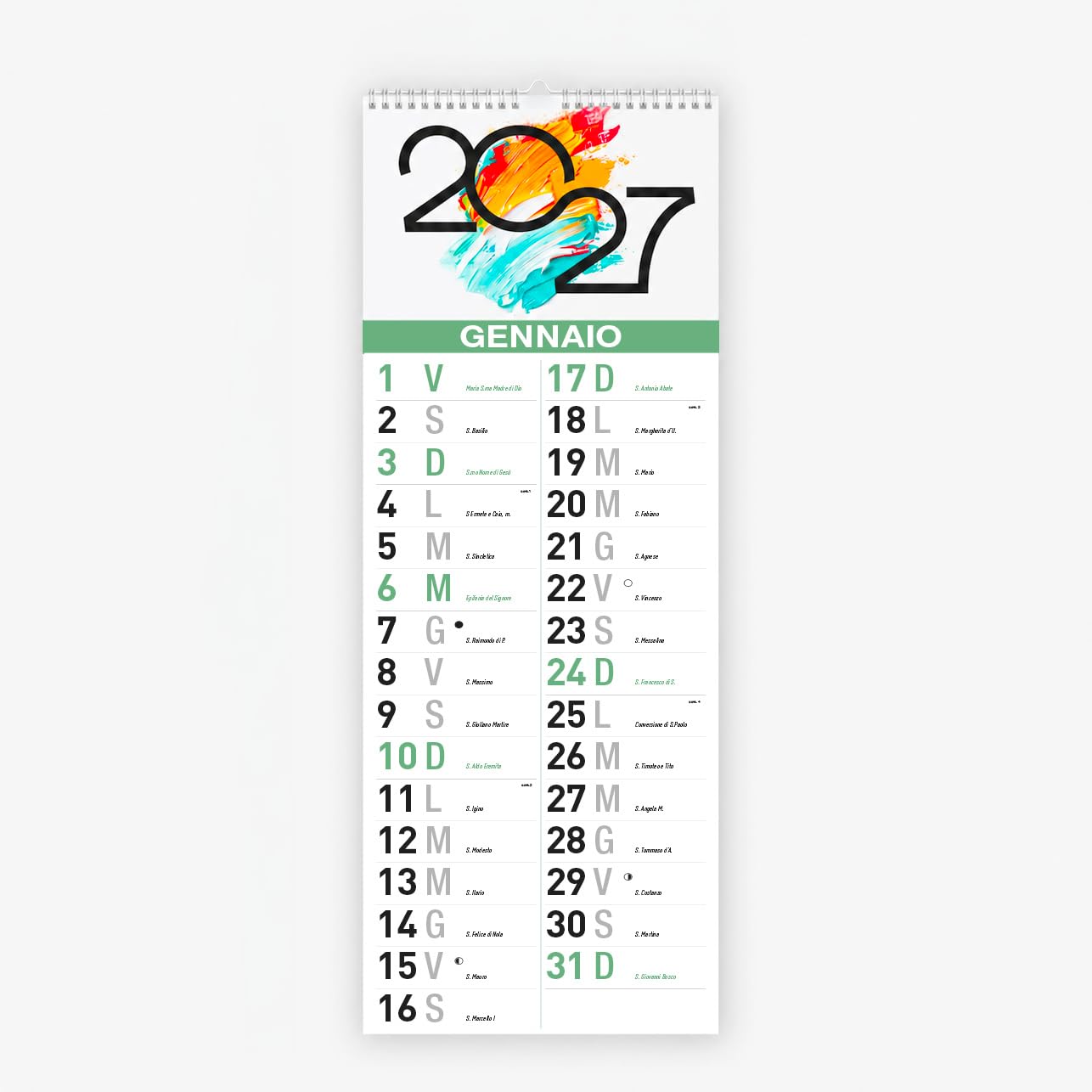 Calendario da Parete Formato M - Calendario Muro Medio in 3 Colori (Rosso, Blu, Verde) - Planner Mensile per Casa, Cucina e Ufficio (15, Verde)