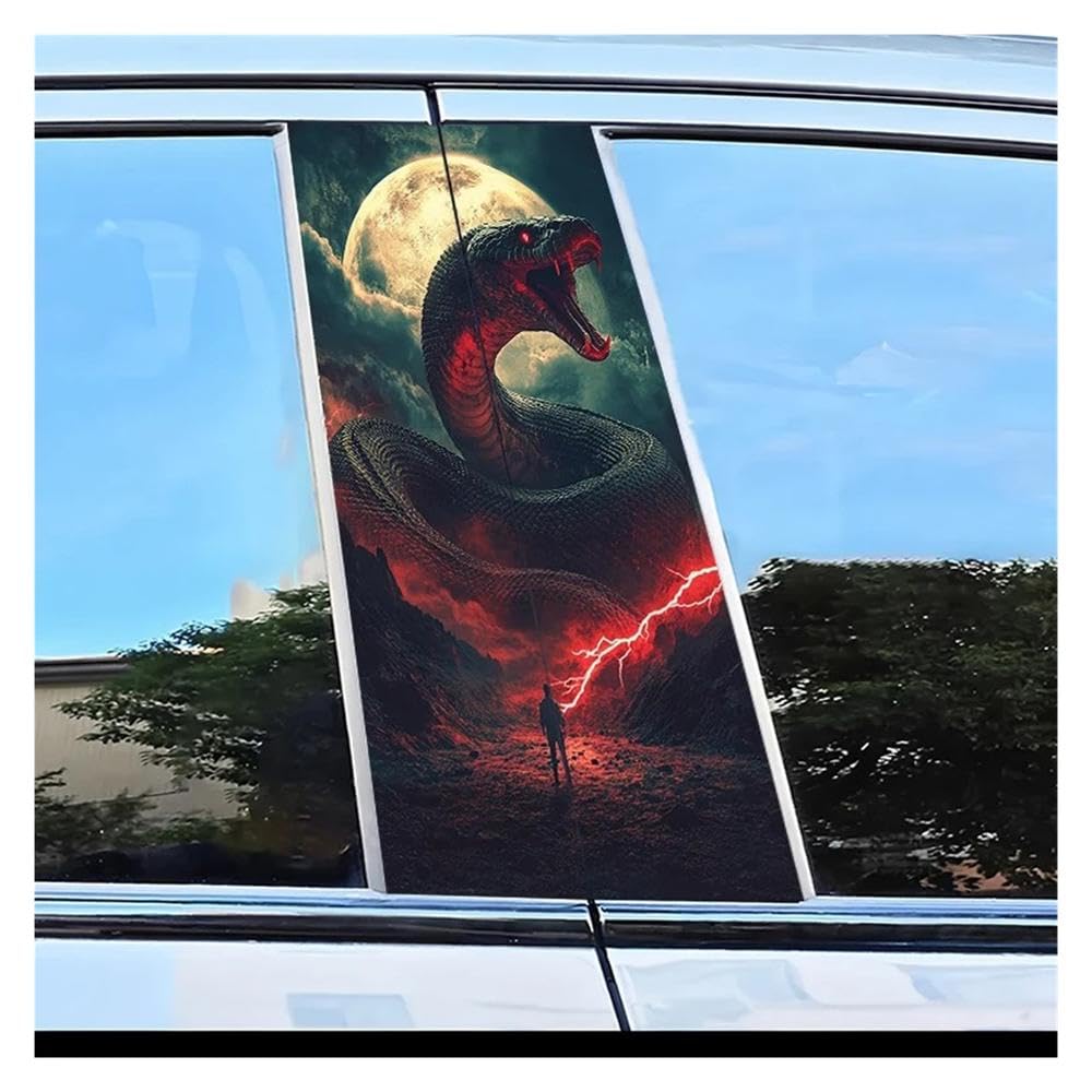 Dabhuoc One Color Car Parts 2Pcs Car Center Column Decal Giant Snake Under Full Moon Scratch Protection