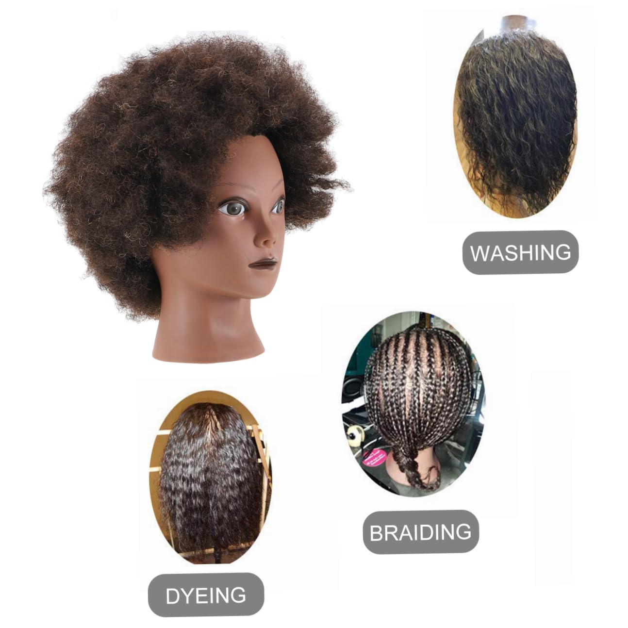 Haarübungskopf Puppe Schwarzer Friseur Übungskopf für Haarstyling | Friseur Kopf zum Üben Afro, Schwarzer Mannequinkopf mit Haaren Afro, für Haarstyling Training und Friseurakademie