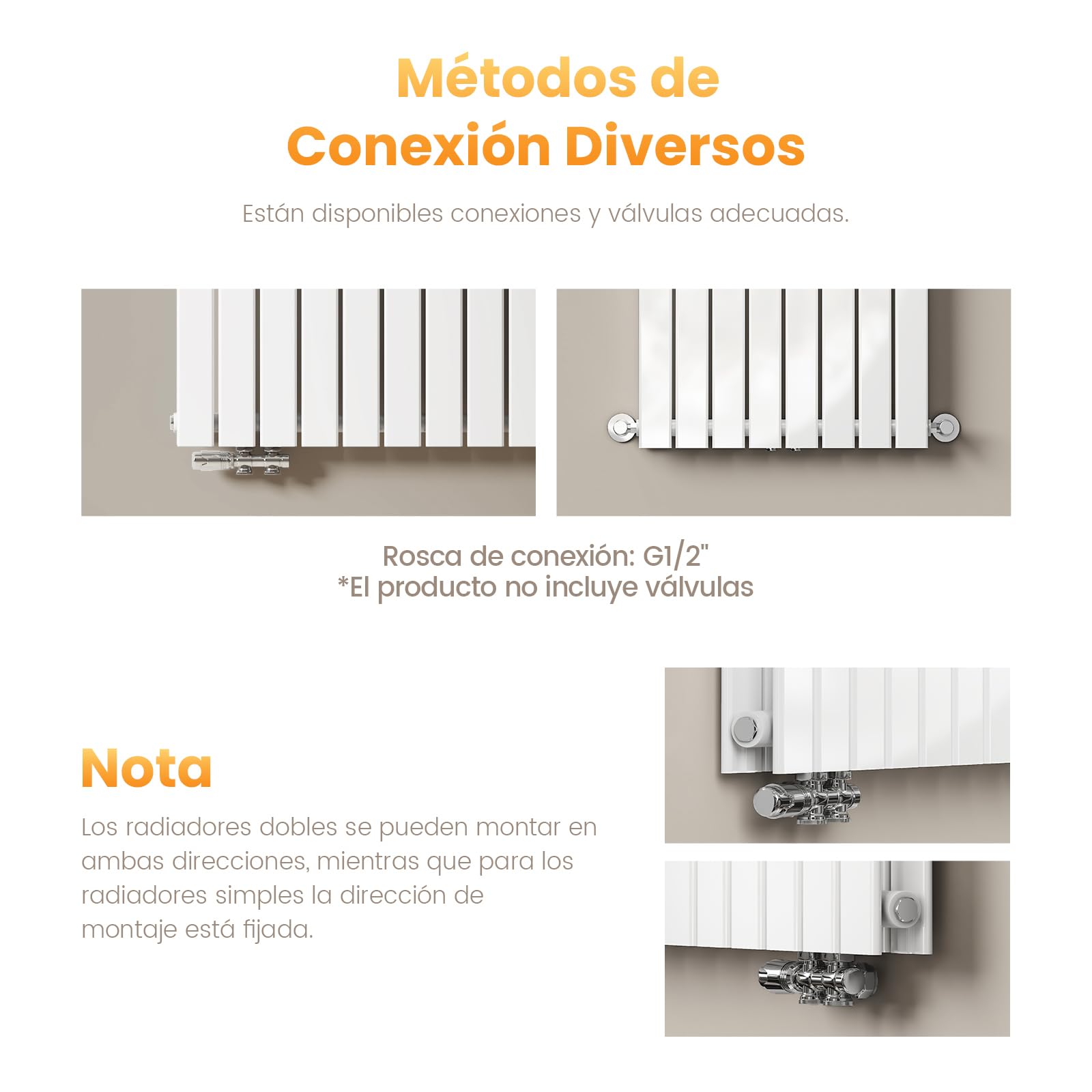 EMKE Radiador de agua caliente 60x30 cm, Radiador plano de solo capa con conexión central, Diseño montaje vertical en pared, Blanco