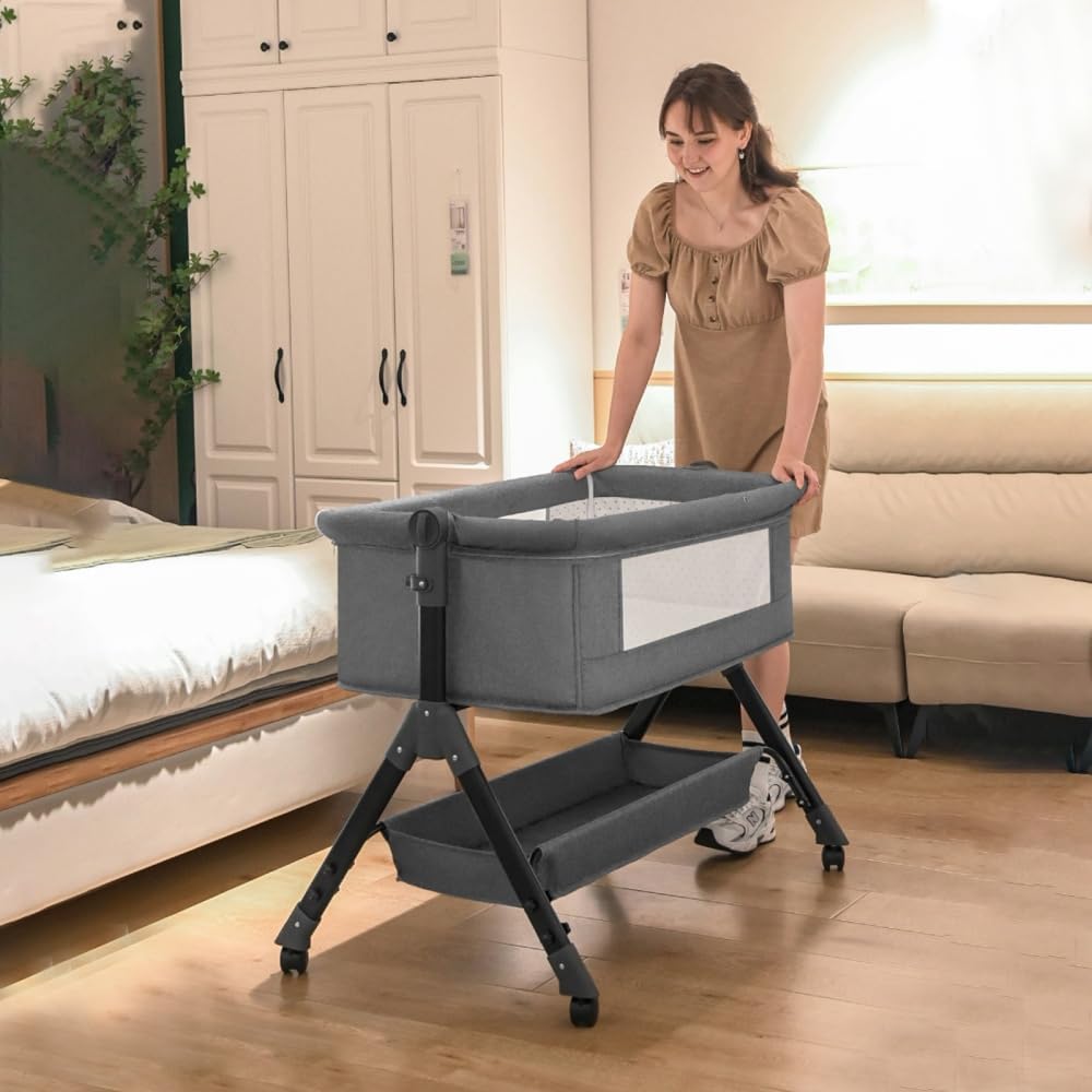 Culla da Comodino 3 in 1 da Viaggio con Rete Traspirante | Colore cachi, letto portatile regolabile, ideale per neonati e bambini