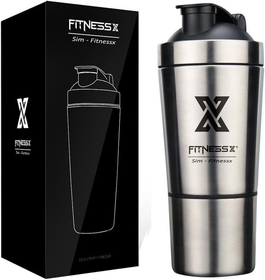 X SIM FITNESSX Stainless Steel Protein Shaker Bottle protein powder shaker with container
