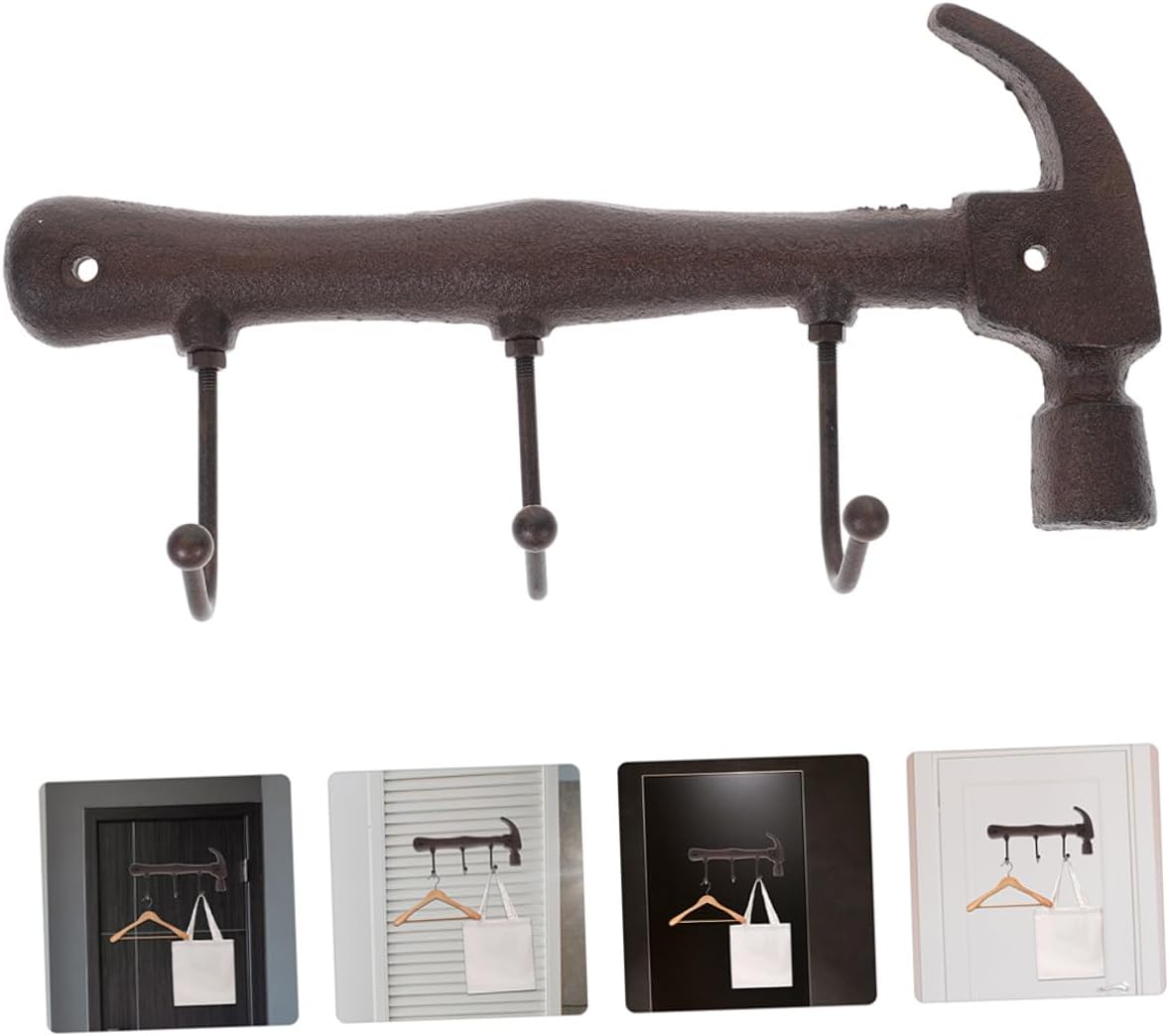 Vintage Hammer-Shaped Metal Wall Hooks 2pcs, Heavy Duty Cast Iron Coat and Key Hangers for Home Decor, Industrial Style Garment Rack for Living Room and Entryway