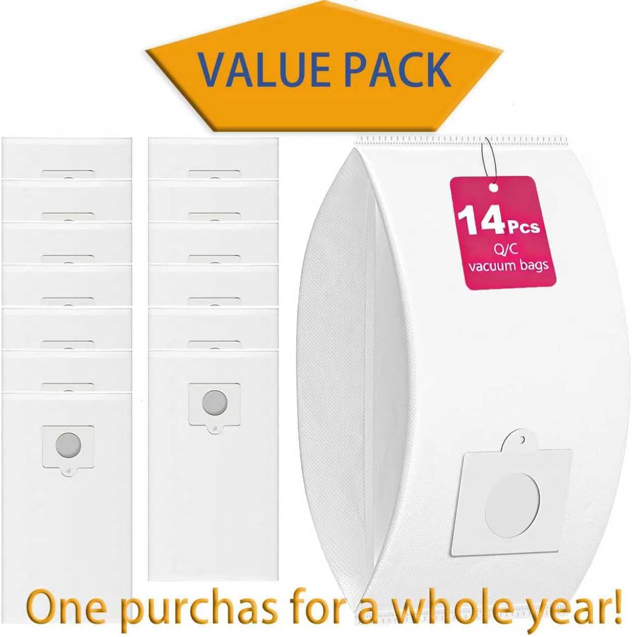 14 PK 53292 Type Q/C HEPA Vacuum Bags for Kenmore 53292 Canister Vacuum 200/400/600/700/800 Series,81214, 81414, 81714, 21814, BC2005, BC3005, 81615, BC7005 Vacuum Bags