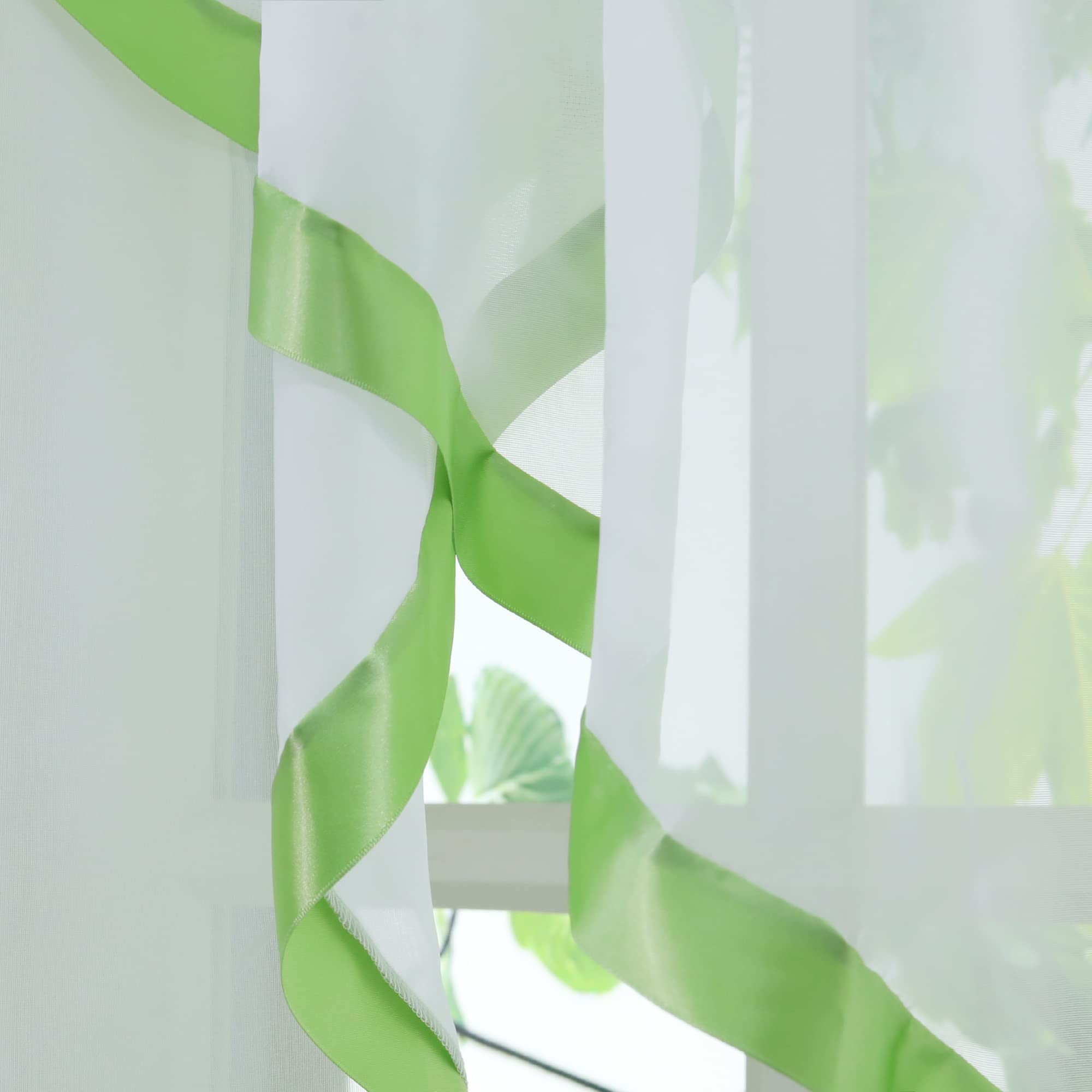 Yujiao Mao Voile Scheibengardine mit Satinband Mode kurz Gardine mit Kräuselband Transparent Grün HxB 145x450cm