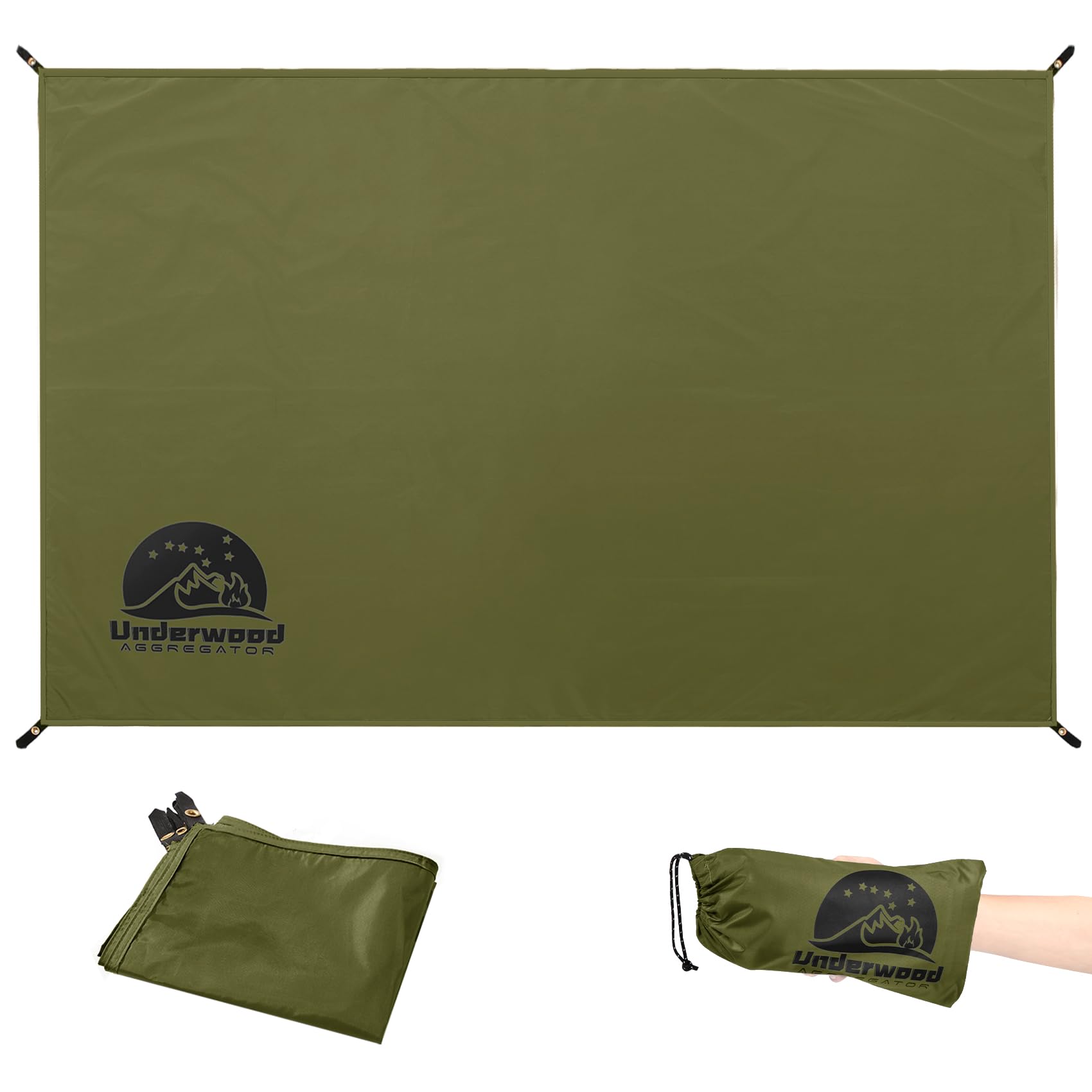 Underwood Aggregator Green Waterproof Multi-Purpose Camping Tarp & Groundsheet - Heavy Duty, Ultralight Tent Footprint Ground Mat For Camping, Hiking, Picnic, Awning - Includes Storage Bag