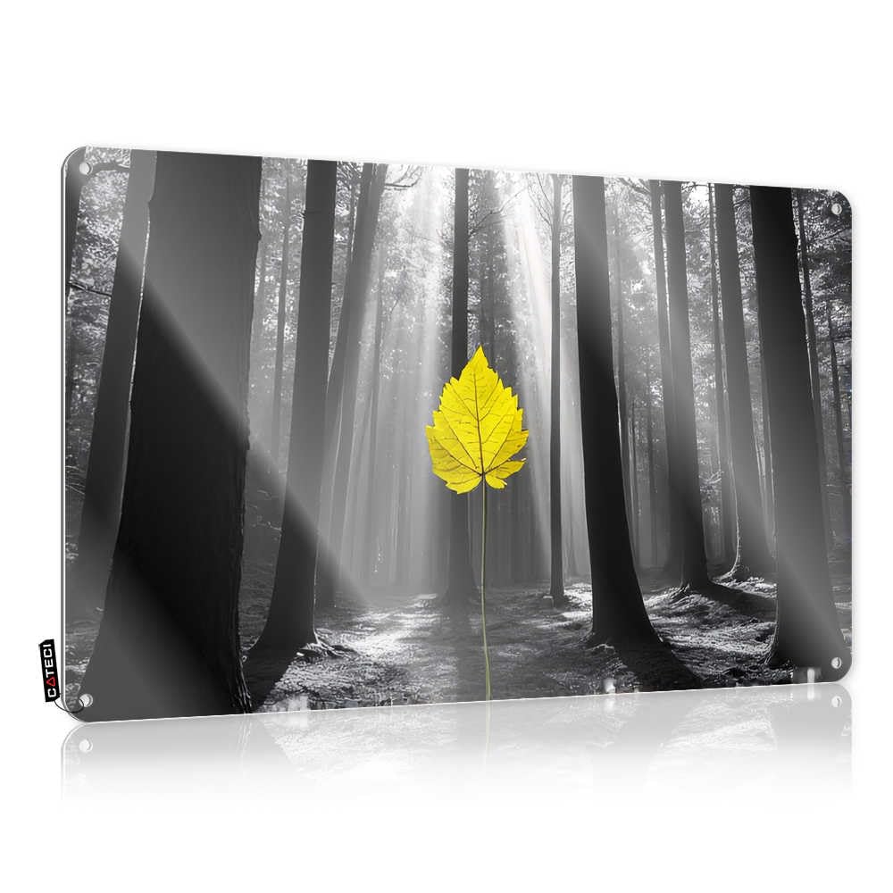 Grunge Haves Decorations - Yellow Leaf In The Sunlit Forest Awesome Metal Wall Art Ready To Hang For Garage(30X40CM)