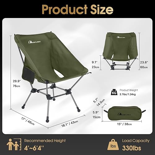 Miniatura 4 de MOON LENCE Silla de camping portátil Plus, comodidad y tamaño mejorados, compacta y ligera, silla plegable para mochilero y senderismo, capacidad de