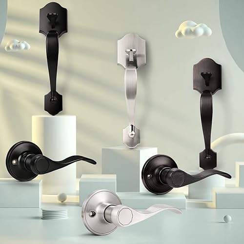 Miniatura 7 de Paquete de 2 manijas exteriores negras de un solo cilindro, manija de puerta delantera sin llave con palanca interior, manijas de bloqueo frontal de