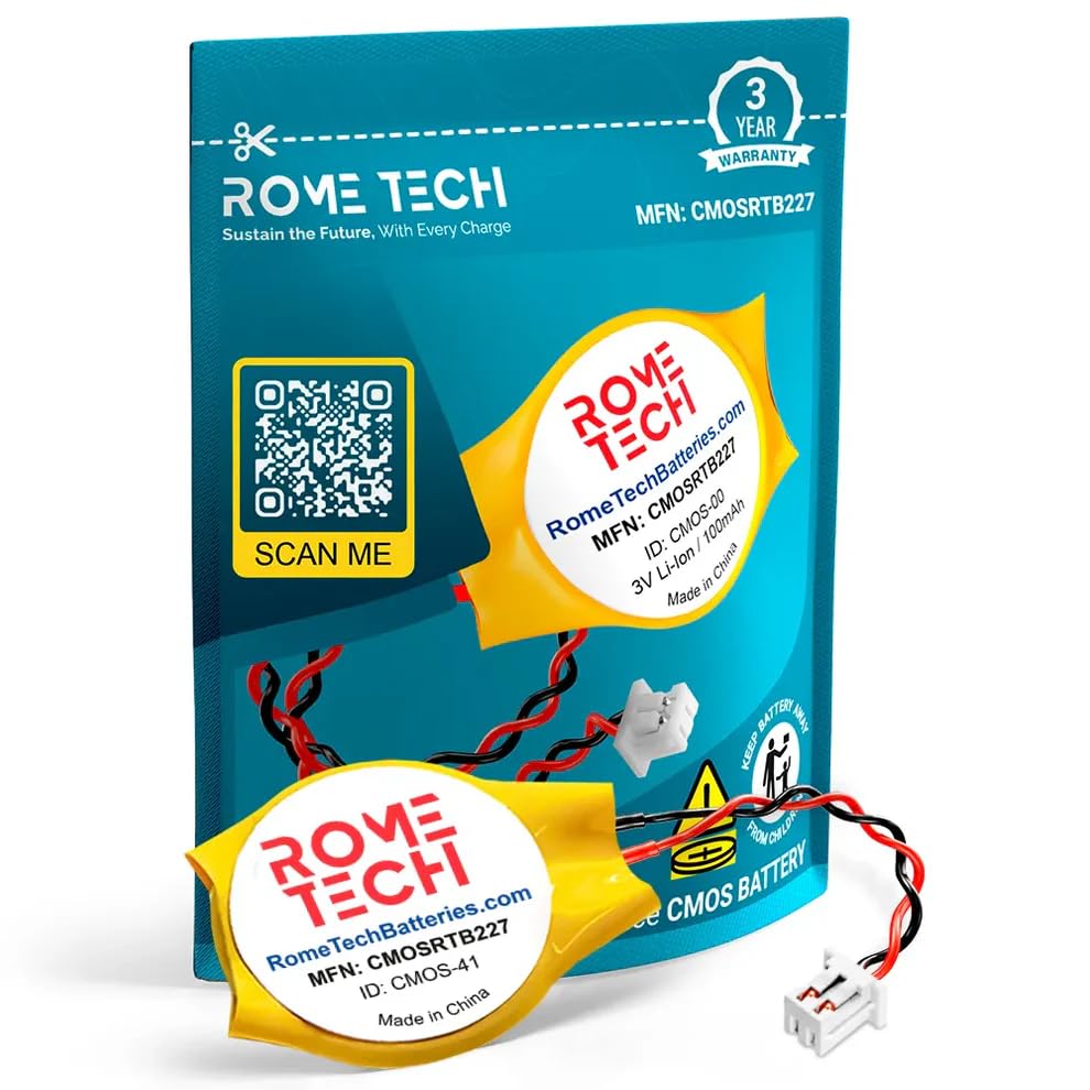 Rome Tech CMOS Battery for Dell Latitude E5530,E5540, E5550, E5570, E6230, E6230, E6320 - Laptop Backup BIOS RTC 3V CR2032 with 2 Wire Cable (1-Pack)