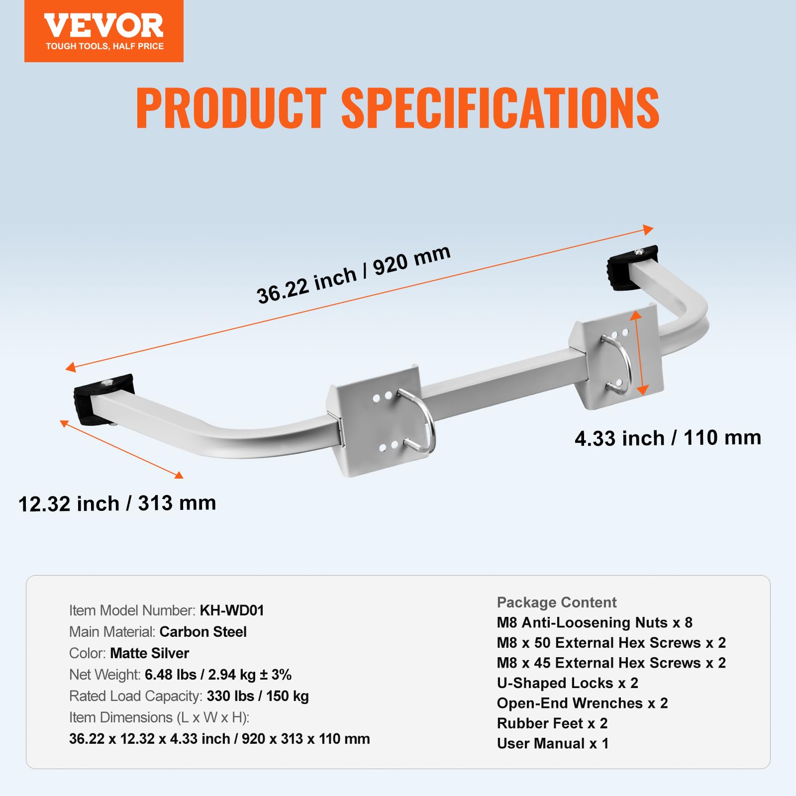 VEVOR Stabilizzatore per Scale, Portata di 150 kg Distanziatore per Scale Estensibili, Accessori per Scale a Parete/Aperte per Grondaie, Facile Usare, Ampia Adattabilità e Piedini in Gomma Antiscivolo