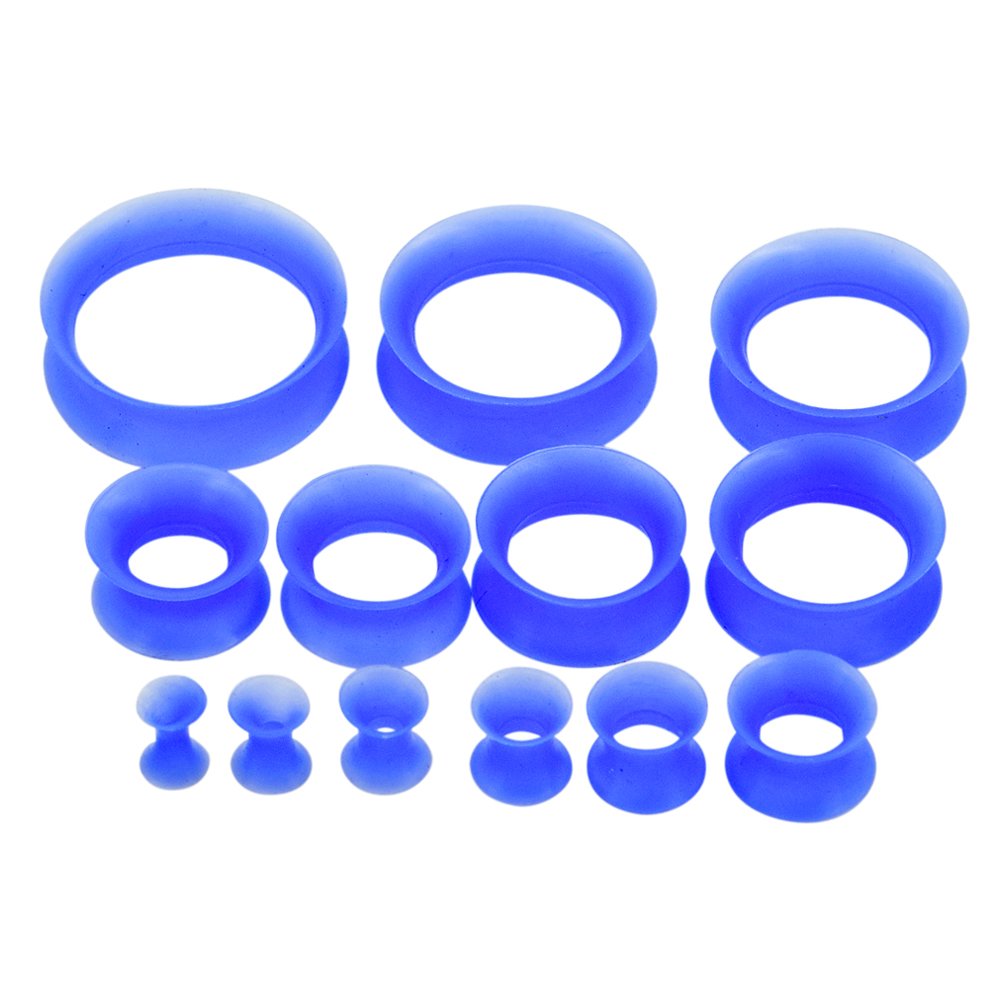 Qmcandy 26pcs 8G-1" Thin Thick Silicone Hollow Flexible Soft Ear Tunnels Kit Stretching Set