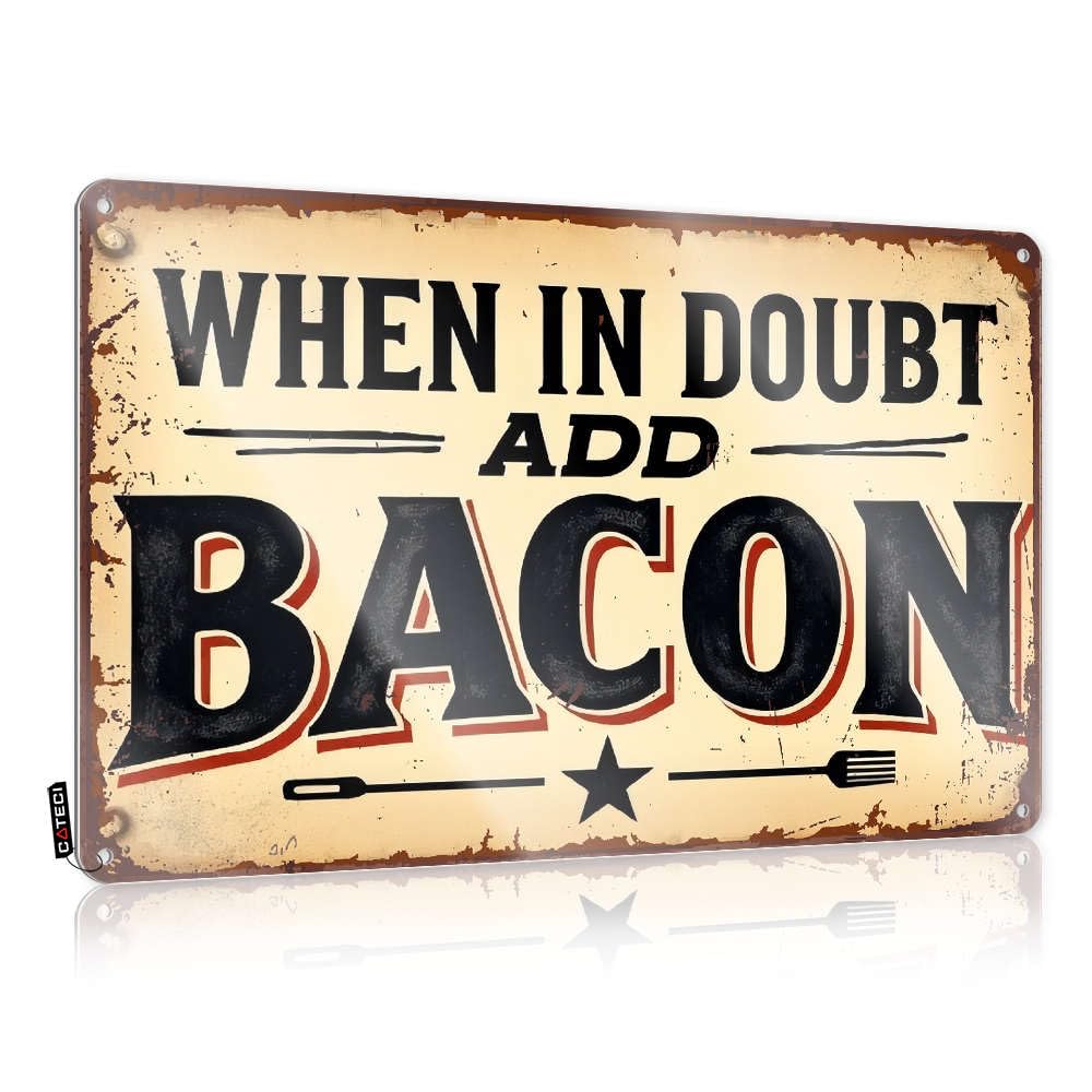 Men Cave Decor When In Doubt, Add Bacon. Tin Sign Tin Metal Sign Bar Mirrors For Man Cave(30X40CM)