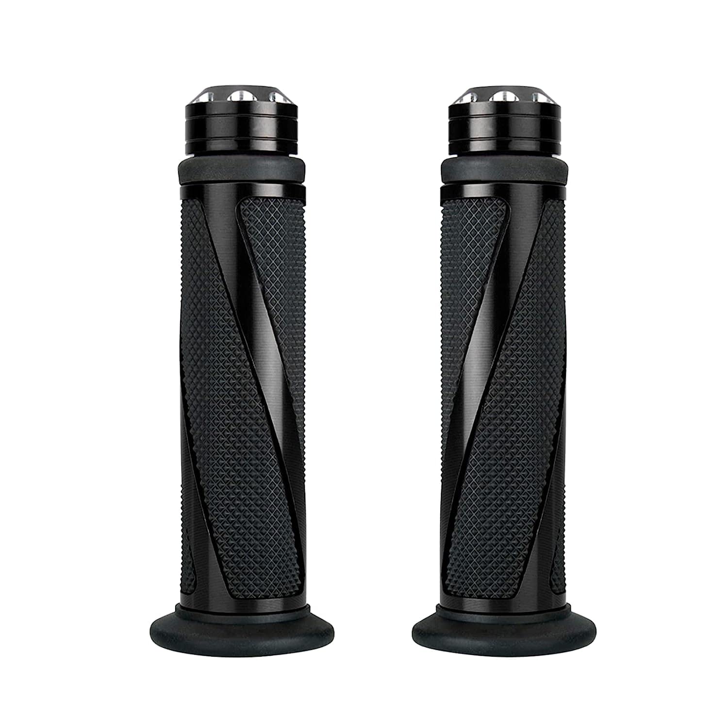 Universal Motorcycle Twill Shape Metal Rubber Hand Grips Throttle 