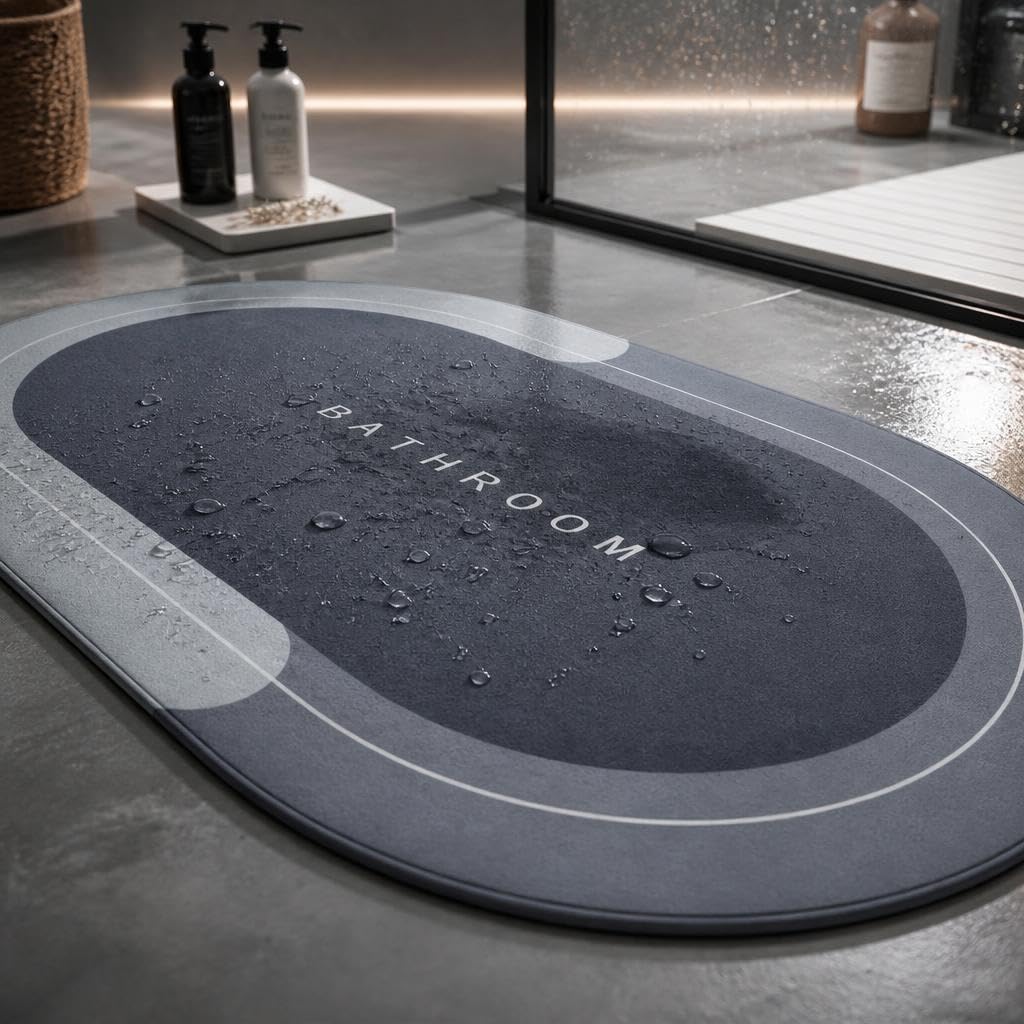 Madam Goverdi Kolay Kuruyan Banyo Paspası duştan sonra ıslak zeminlerde kaymayı önleyerek banyonuzu temiz tutan su emici oval mat 58x37 cm