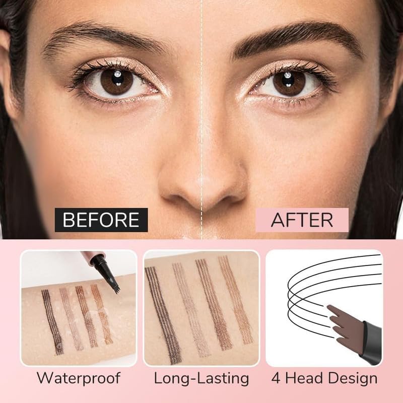 2024 New Magic Eyebrow Pencil 4 Fork Tip 3D Microblading, Waterproof Natural Makeup Fine Stroke Eyebrow Tattoo Pencil with 4 Micro-Fork Tip for Women Girls(Black)