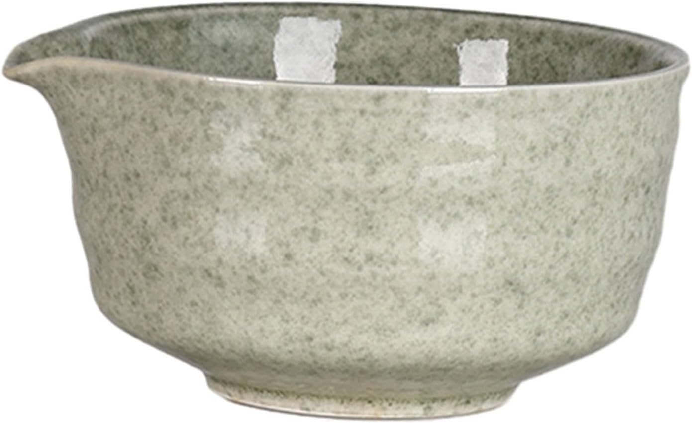 White Matcha Bowl With Pouring Spout - Essential Accessories For Tea Lovers, Perfect For Home, Kitchen, And Dining Room, Ideal Gift For Beginners And Family Gray and Green