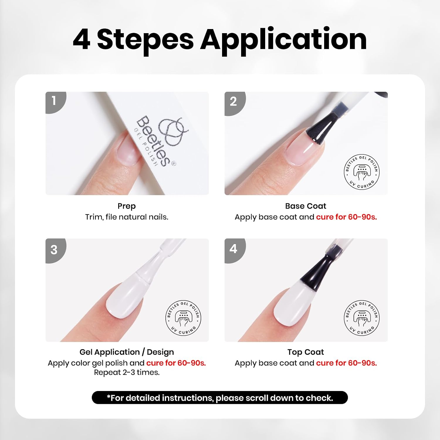 Beetles 2 Colors 8ML White Black Gel Nail Polish Kit with U V Light, 6 Pcs Gel Polish Set Classic DIY Manicure Kit with Base & Top Coat Nail File for Beginners Soak Off Gifts for Women