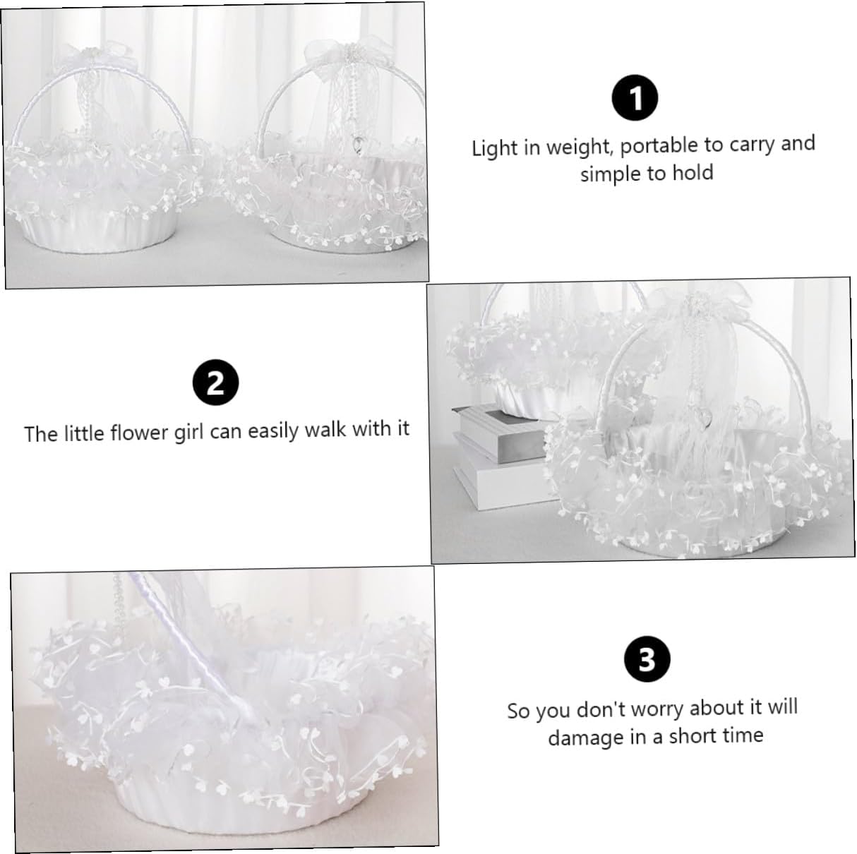 Wedding Flower Basket Handheld Lace Decorative Basket Foldable White Portable for Flower Wedding Ceremony Party Supplies
