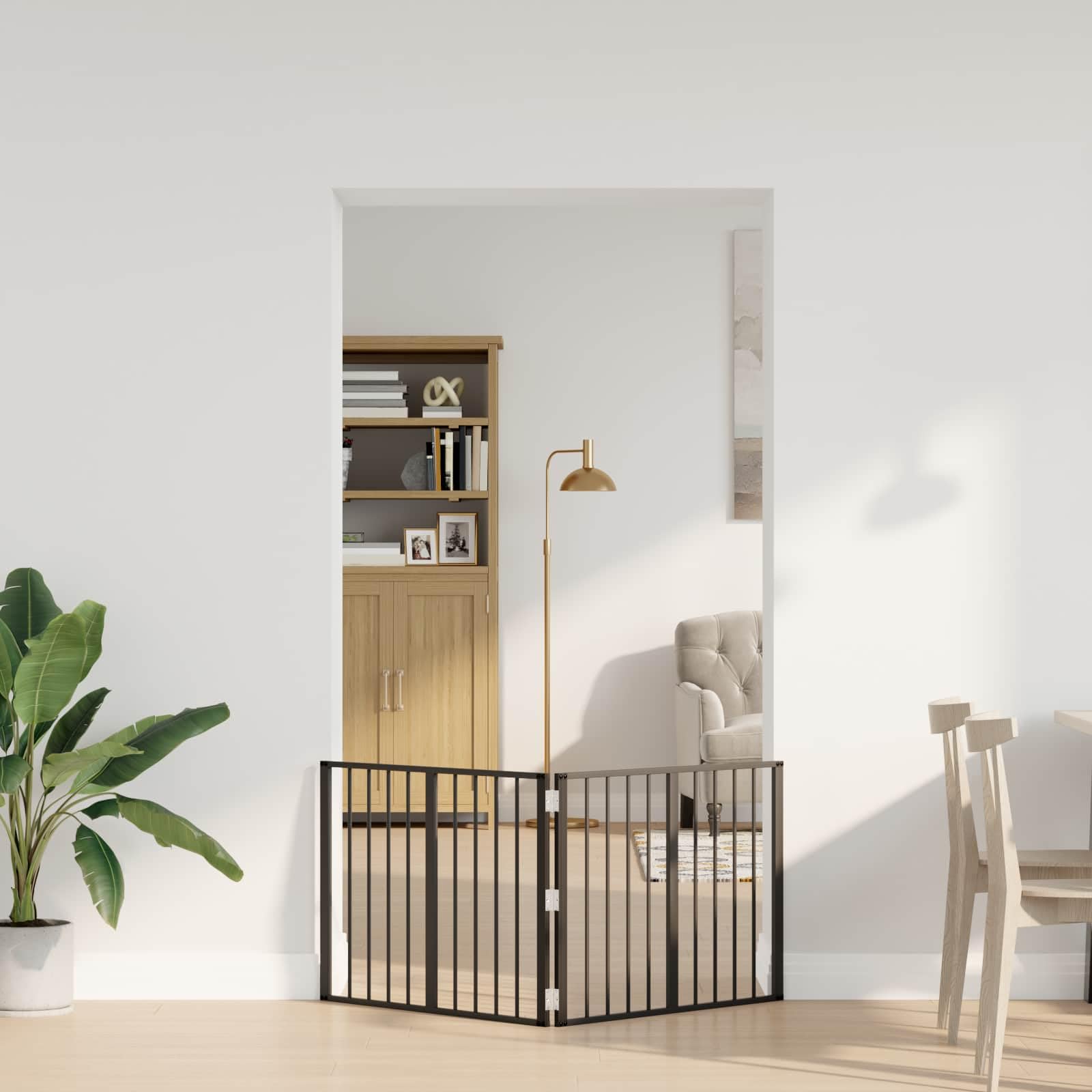 Puerta para perros 2 piezas negro de acero galvanizado 160,5 x 1,5 x 60 cm, plegable y ahorra espacio, arreglo DIY para apartamento, casa, pasillo, seguridad para cachorros y perros pequeños