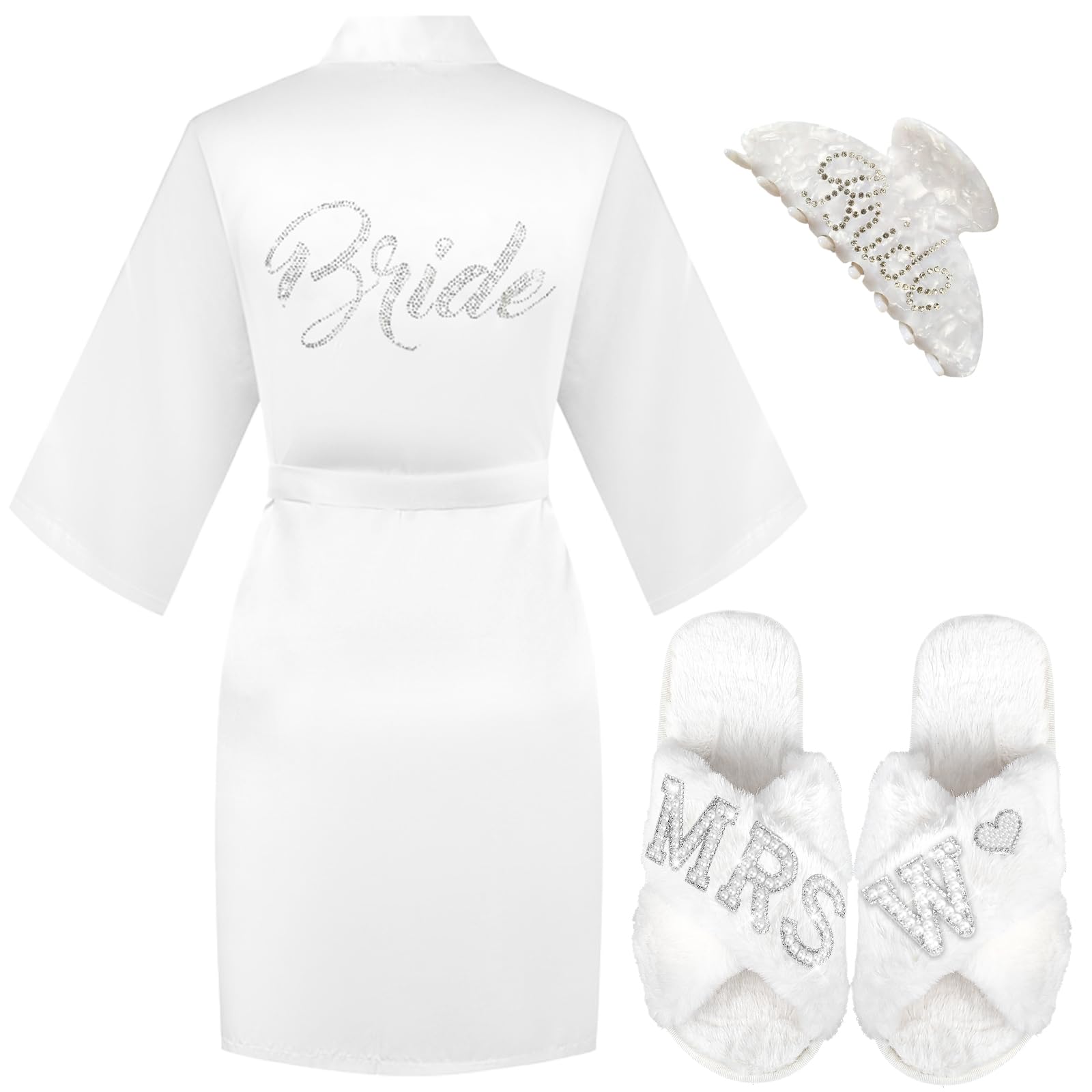 Tkifoda Personalized Initial Wedding Bride Slippers, Bride to Be Gifts, Bridal Shower Gifts, Wedding Bride Robe Hair Clip