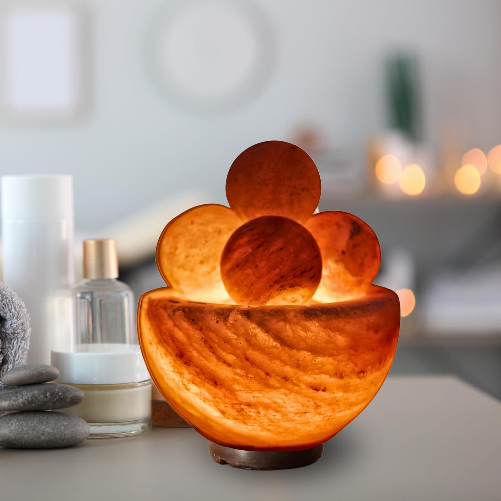 Salzlampe Bol mit 4 Massagekugeln - Handgeschnitzt - Glühbirne und Kabel im Lieferumfang enthalten - Entspannende Dekoration - Himalaya aus Salt Range Pakistan - Salz - Wellness - 1,9 kg - Zen'Light