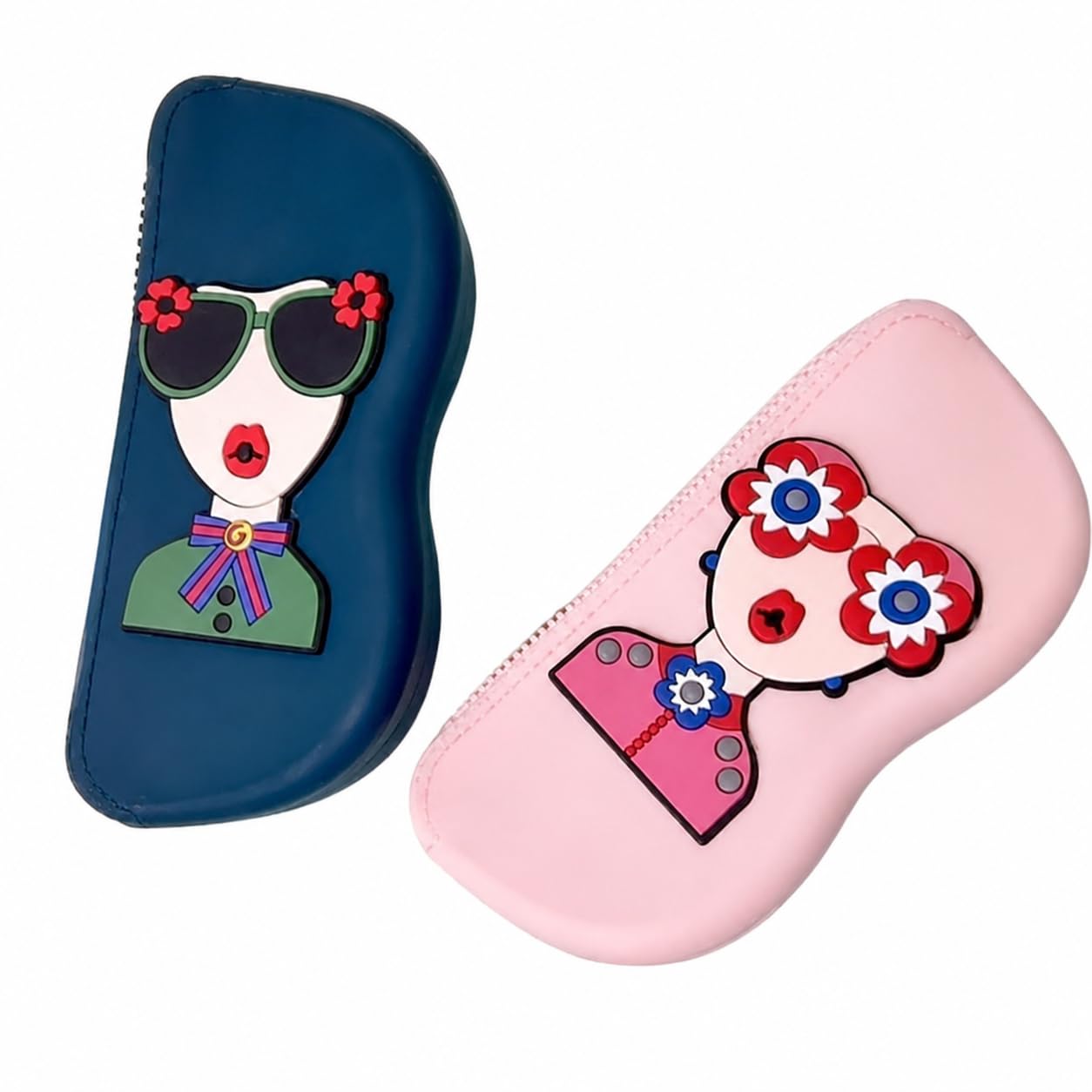 Sunglasses Case, Silicone Eyeglasses Pouch with Zipper & Lanyard - Cartoon Design Soft Protective Spectacle Cover 17 x 7.5 cm for Women, Girls Travel Storage Organizer (1 pcs)-image-41