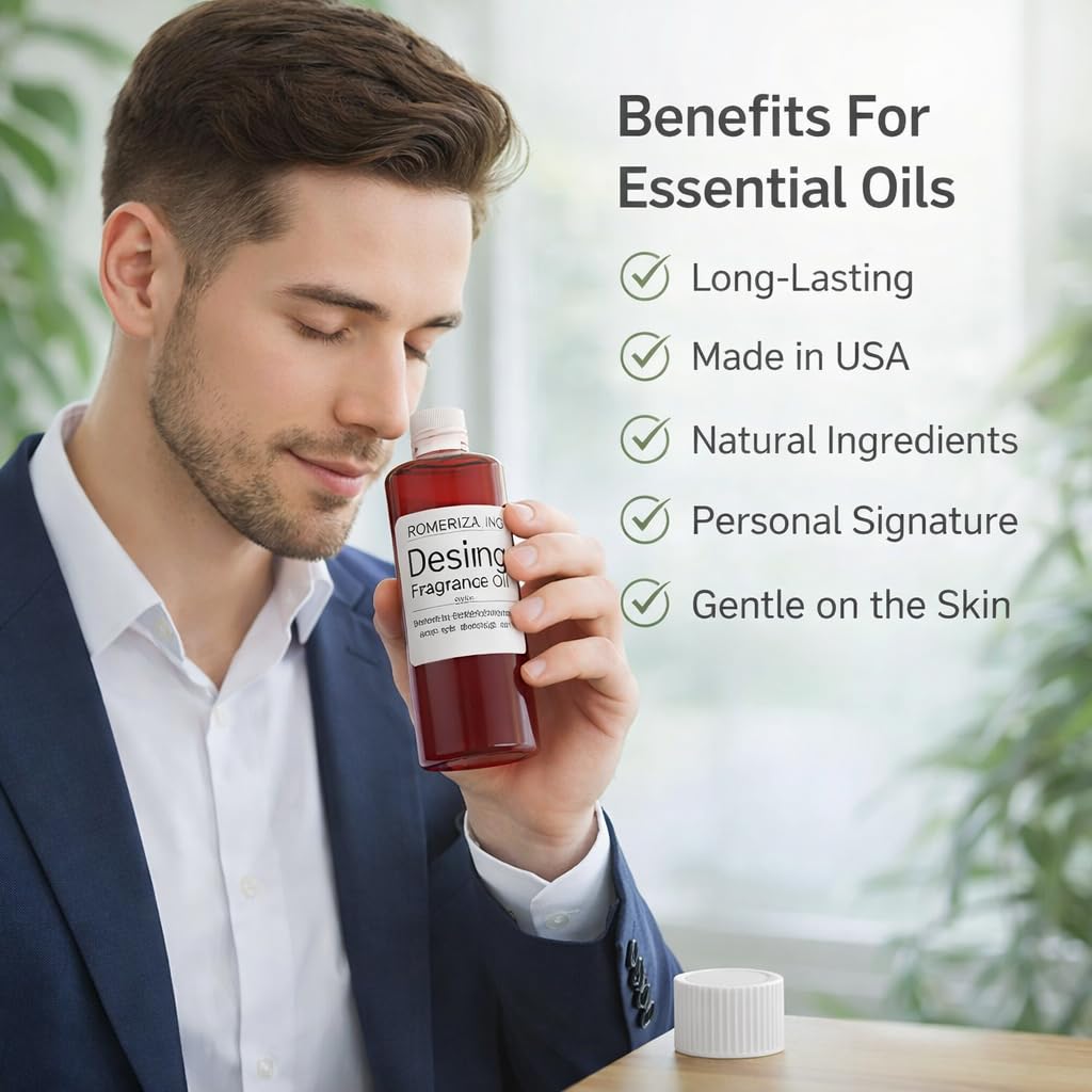 ROMERIZA INC. 16 Fl Oz Desiring Body Oil For Men Perfume Oils Long Lasting Perfume Oil Essential Oils For DIY Soap Making Scents Multi Use Oil Daily use Natural Fragrance, Gifts