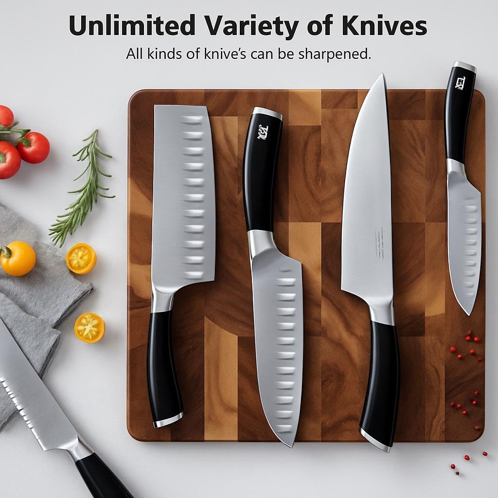 Rolling Knife Sharpener, Ergonomic Cylindrical Design, 3.86 Inches Longer Wooden Roller, 600,1000 & 6000 Grit Replacement Disc, 4 Precision Angles, Knife Sharpening Kit for Kitchen & Chef's Knives