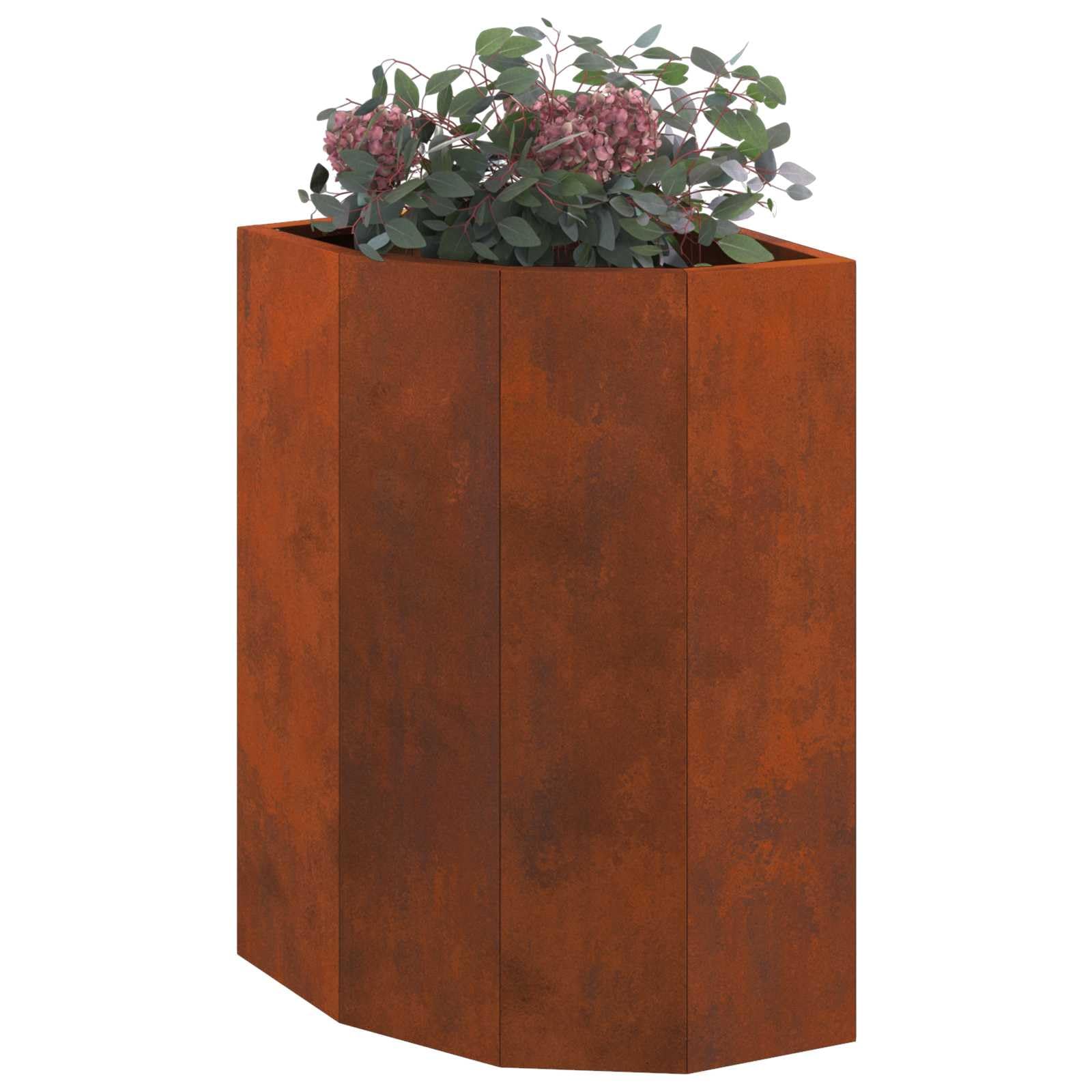 Eckpflanzer Rostig aus wetterfestem Stahl 30 x 30 x 50 cm für Garten Balkon Terrasse, blumentopf pflanzgefäß kübel Kasten Schale hochbeet balkonkasten mit abflussloch und bewässerung