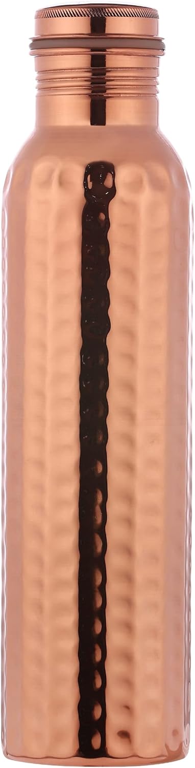 Hammered Pure Copper Water Bottle UNLINED, UNCOATED and LACQURE FREE for Ayurvedic Health Benefits, 1000 Ml (33.81 Fl Oz)