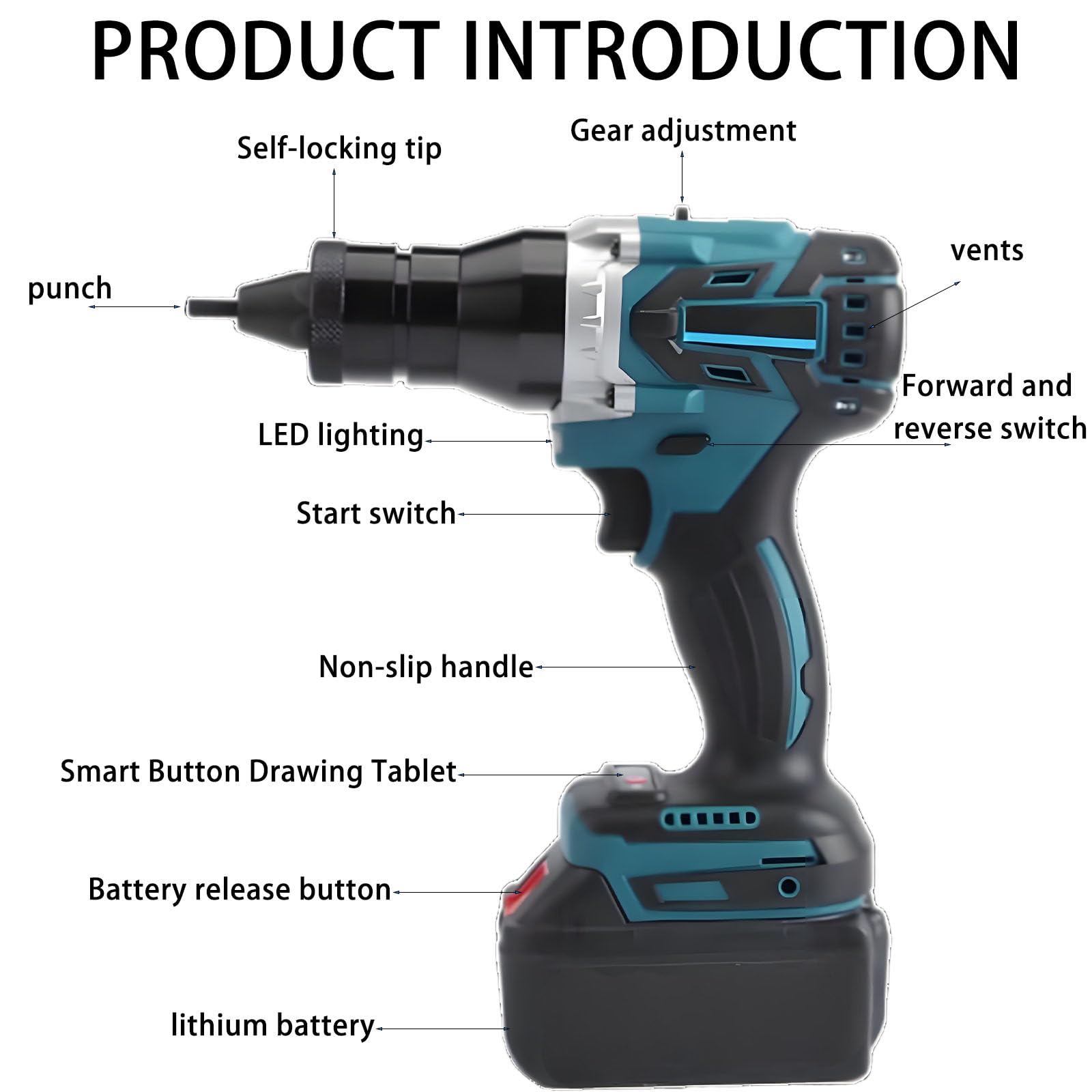 Pistola Remachadora InaláMbrica BateríA, Potencia De 5200 Mah, para Tuercas M3 M4 M5 M6 M8 M10 M12