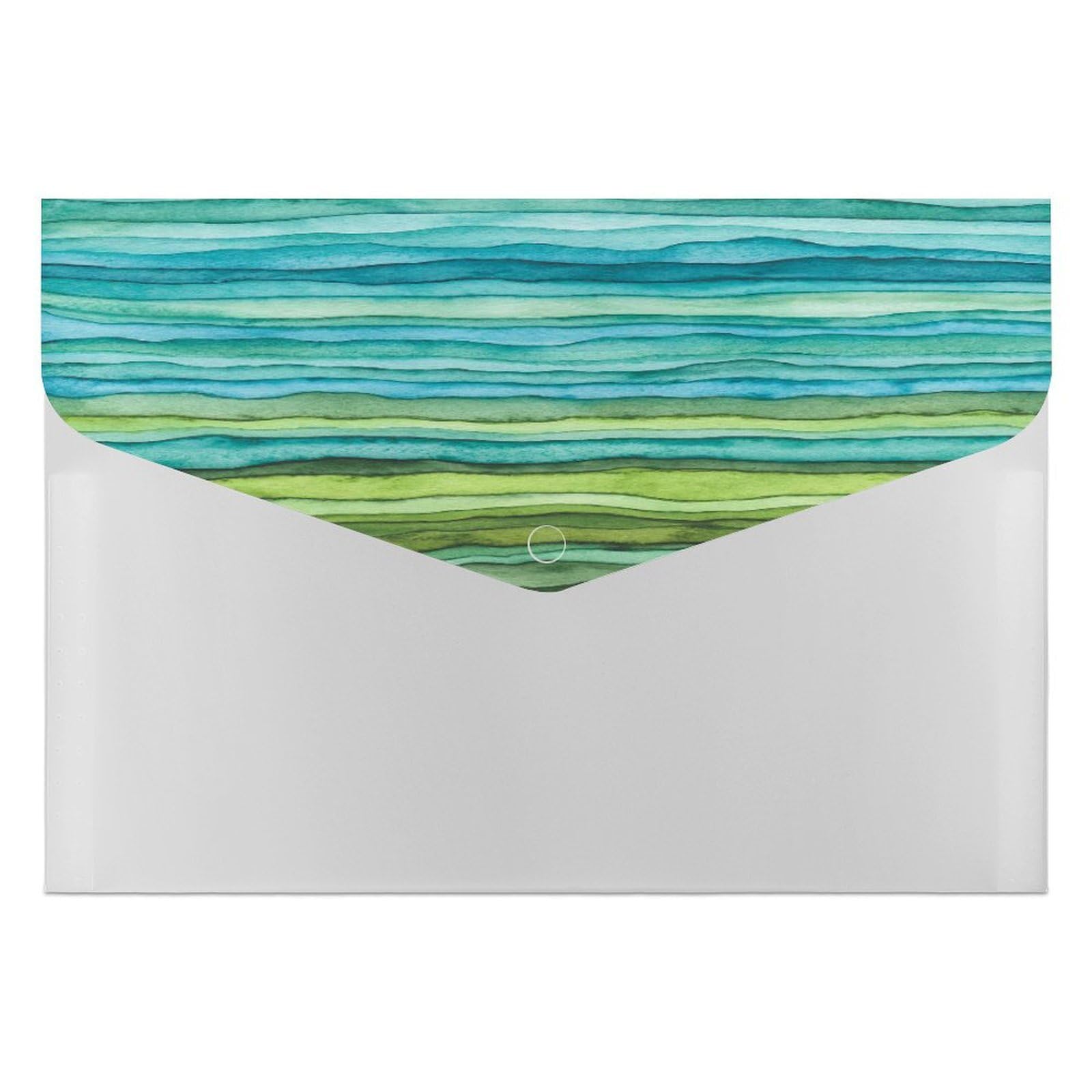 Expanding File Folder, 6 Pockets Zipper Expandable Document Organizer Accordion Filing Folder Print Bright Blue and Green Waves Stripped Watercolor