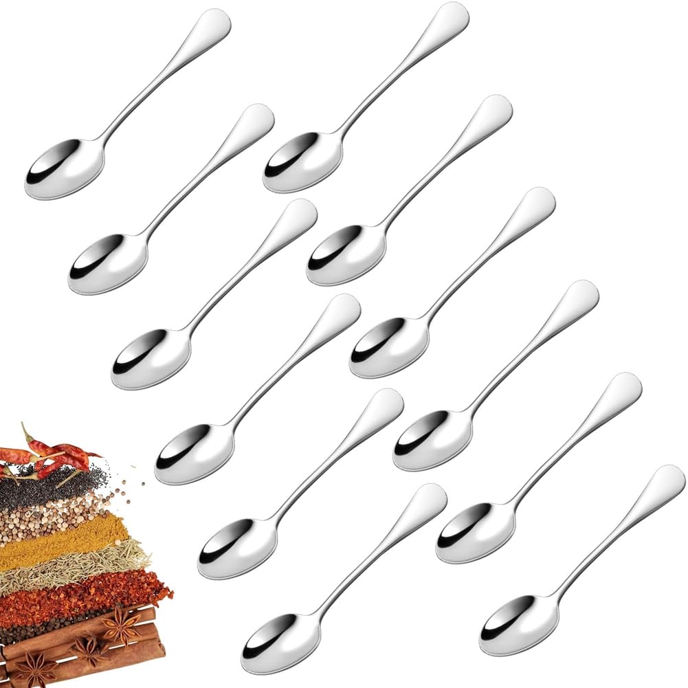 CTRLZS For Spices, Salt, Sugar, Honey 12Pcs 3.54" Tiny Stainless Steel Condiment Spoons Mini Size for Salt Jars