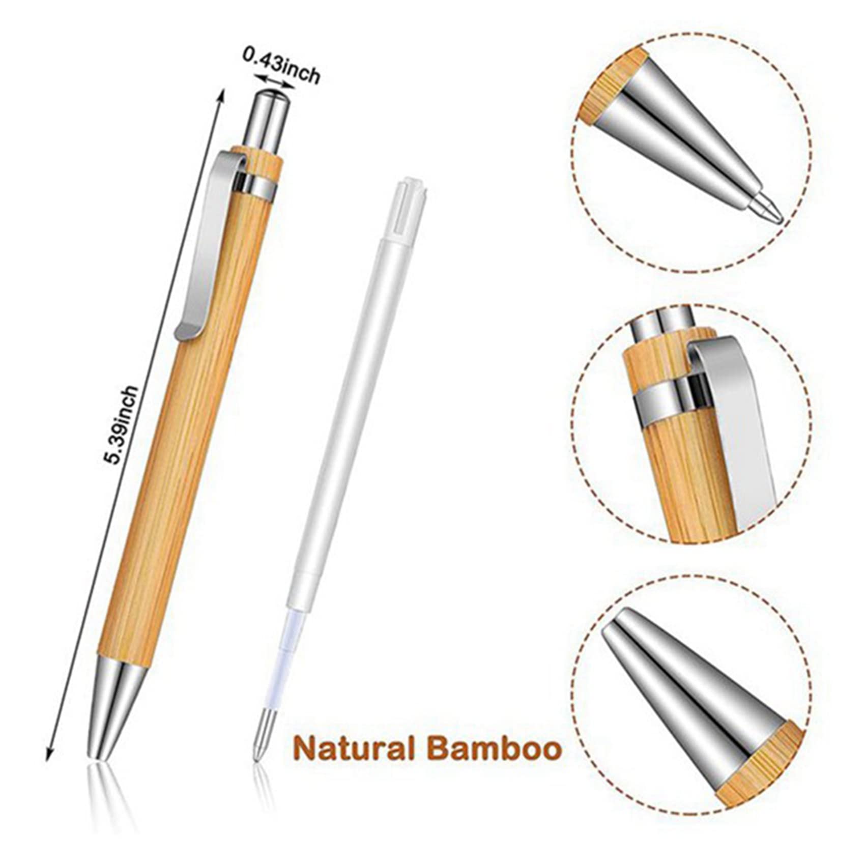 RUCUDIM Lot De 20 Stylos à Bille Ergonomiques En Bois De Bambou, Encre Noire, 0,7 Mm, Cadeau Pour Le Bureau Ou L'école