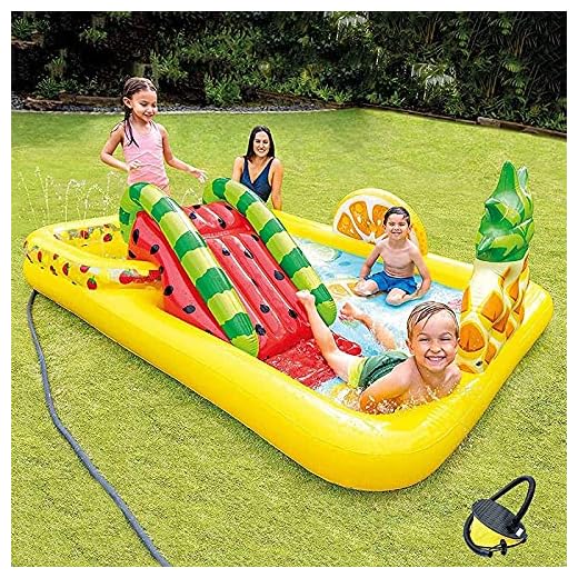 Bärbar barn uppblåsbar stänkbassäng, PVC-pool med rutschkana sommarvattenparty för utomhus trädgårdsträdgård