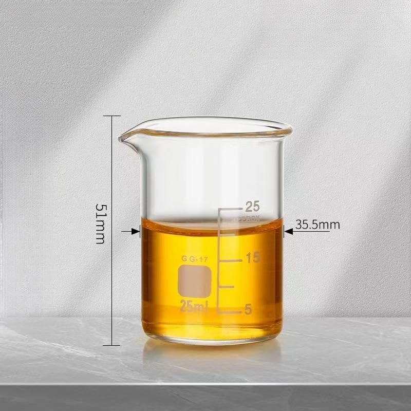 Messzylinder aus Glas, G3.3 Borosilikatglas-Becher mit niedriger Form, 10–5000 ml, dickwandiger, hitzebeständiger Messbecher(25ml)