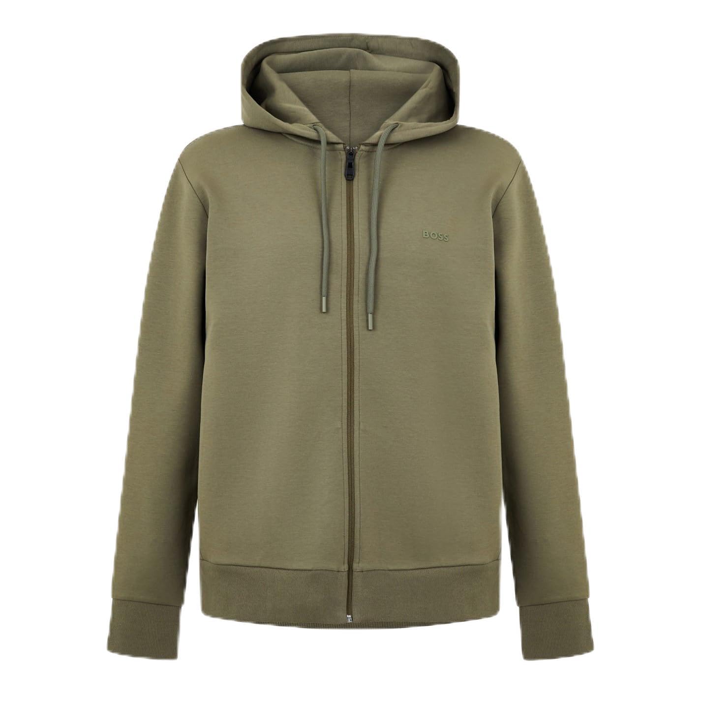 Boss Men's Green Full-Zip Hoodie With Adjustable Drawstring Hood - Streamlined Design - Dark Beige 257 - 2XL