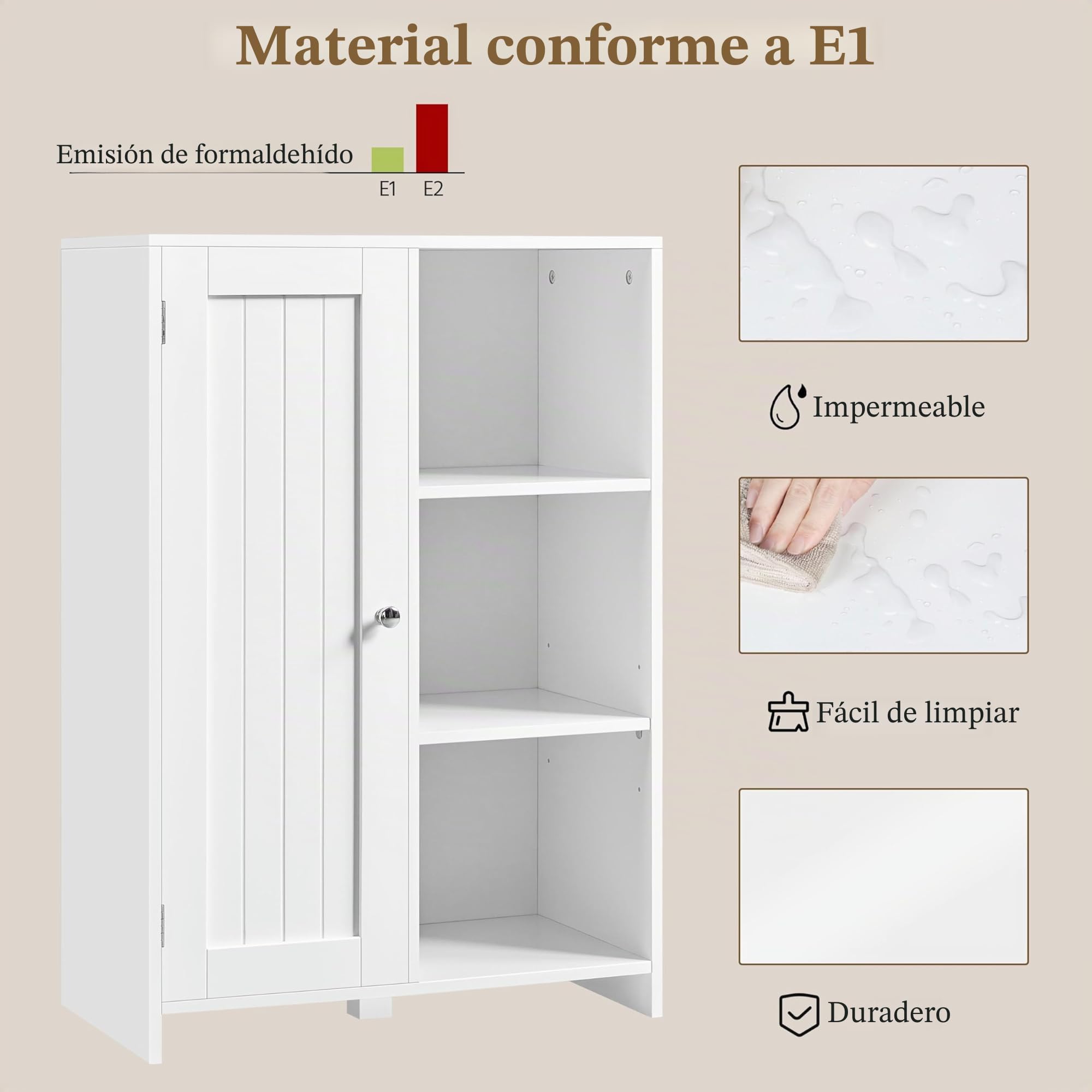 Yaheetech Armario de Suelo para Baño Moderno con Puerta Única 3 Estantes Abiertos Mueble de Almacenaje para Baño Oficina en Casa Blanco